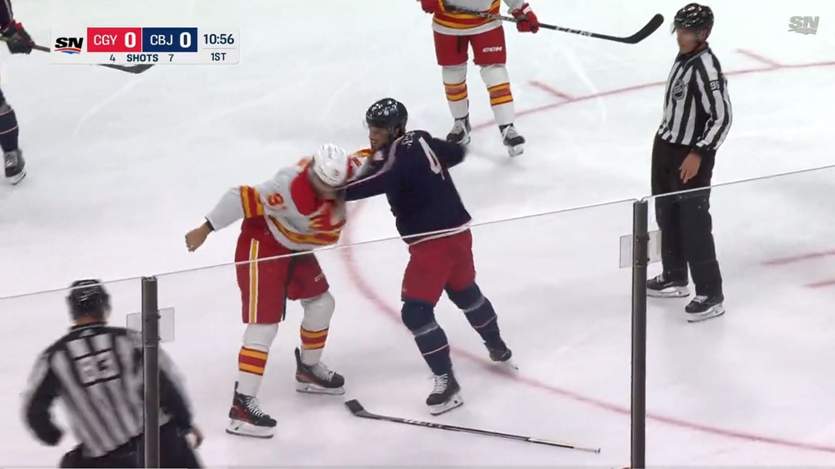 Cole Sillinger and Nazem Kadri drop the gloves during the Columbus Blue Jackets