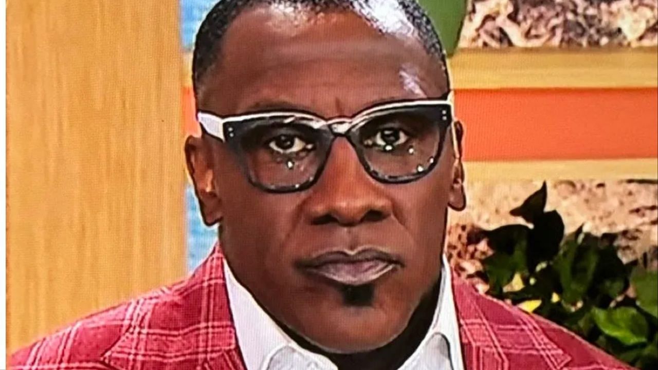 Shannon Sharpe with viral makeup on First Take