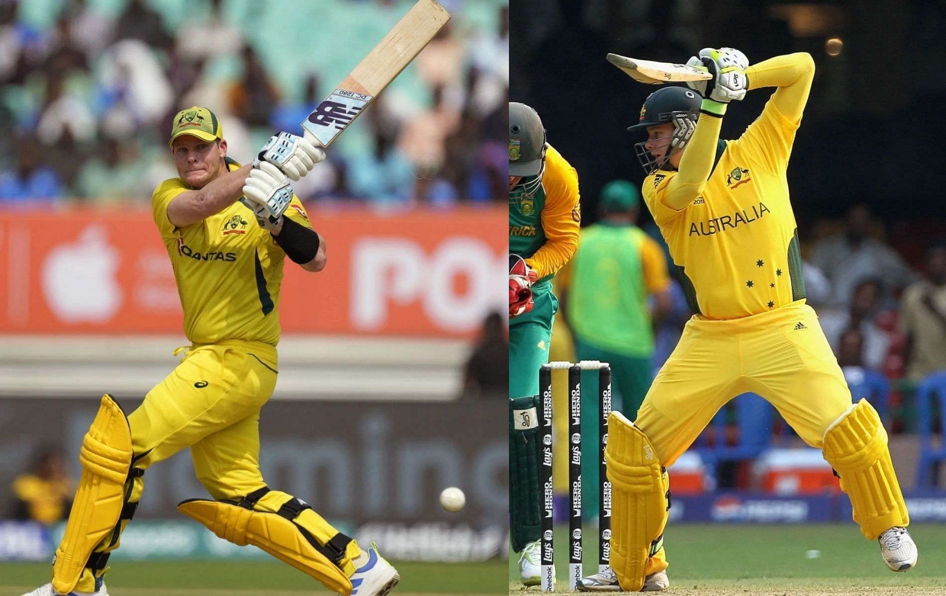 (Left) Steve Smith in 2023 and (right) during the 2011 World Cup (Pic: AP &amp; Getty Images)