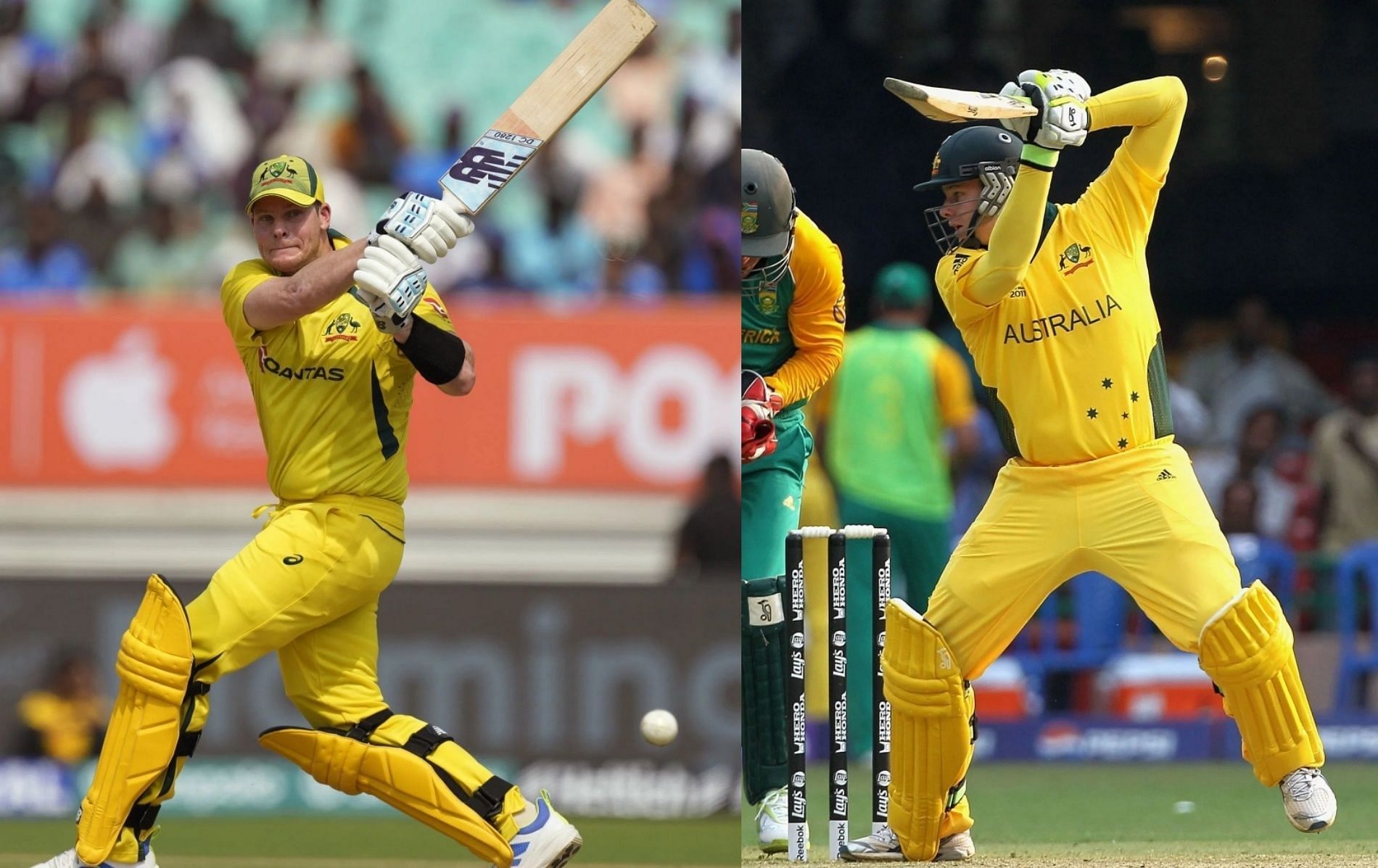 (Left) Steve Smith in 2023 and (right) during the 2011 World Cup (Pic: AP & Getty Images)
