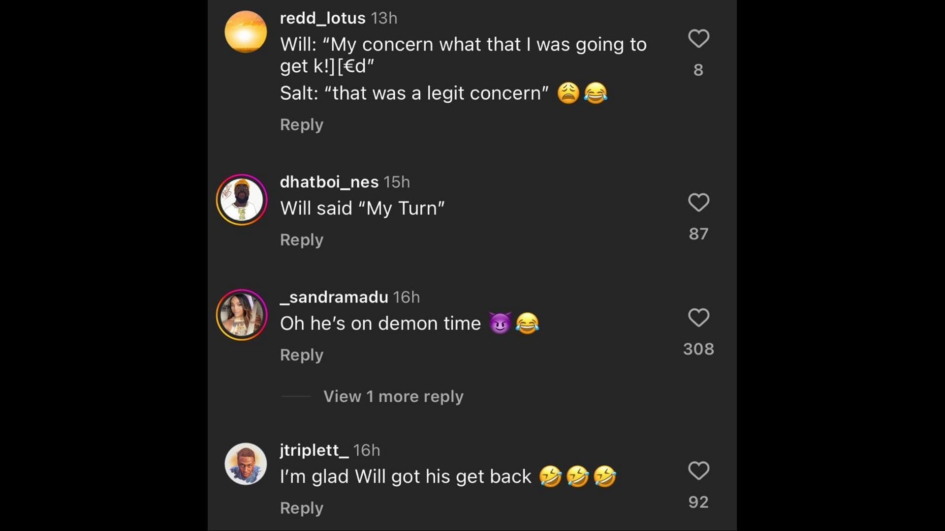 Screenshot of Internet users remarking on Smith and Pepa&#039;s reunion and first date story. (Photo via @theshaderoom/Instagram)