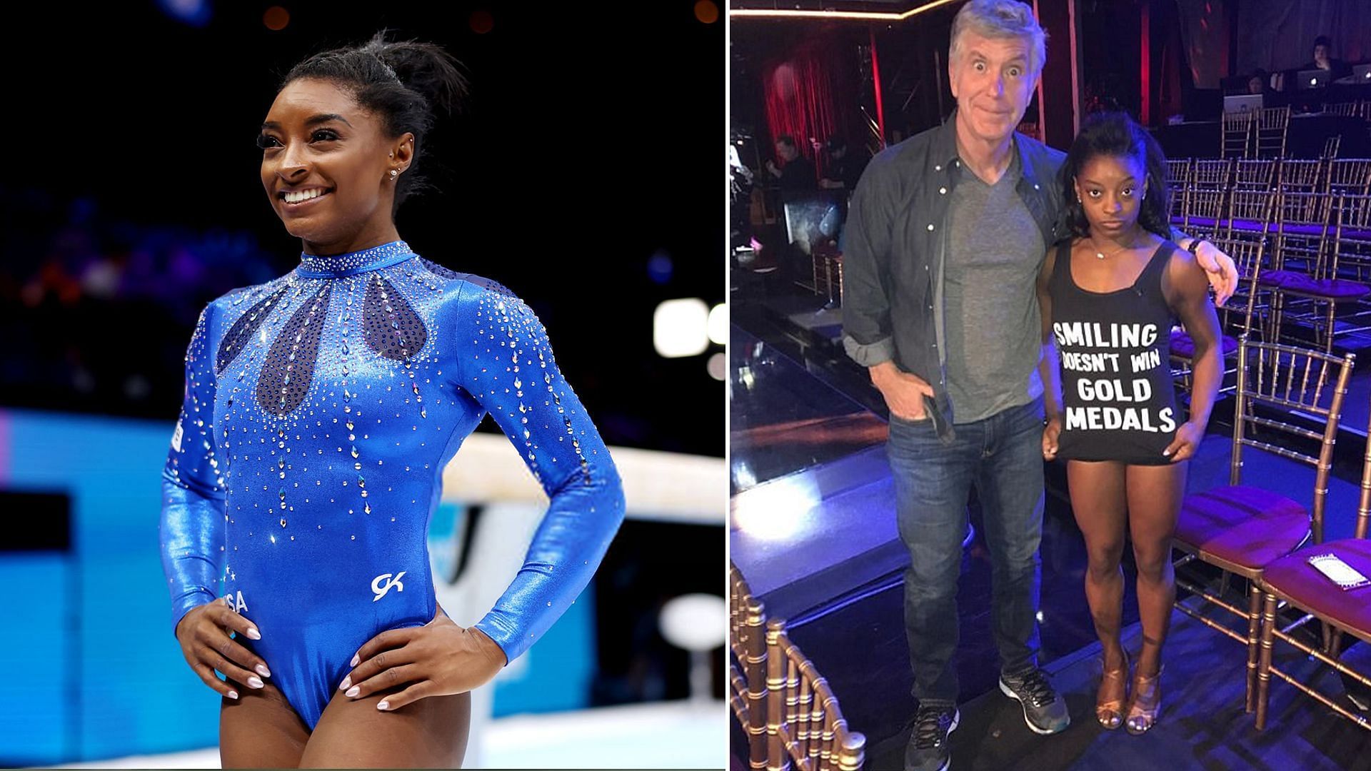 Simone Biles along with the former Dancing With The Stars host host Tom Bergeron