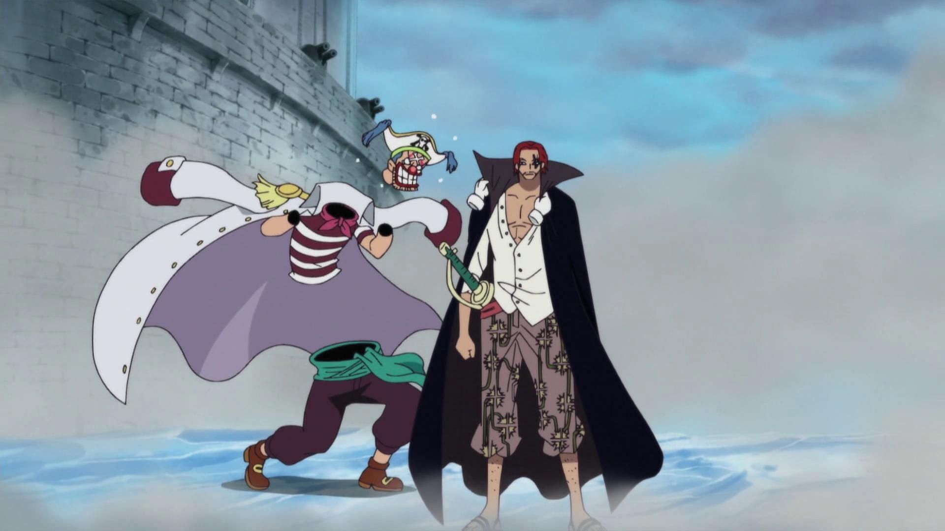 Buggy with Shanks in Marineford (Image via Toei Animation, One Piece)