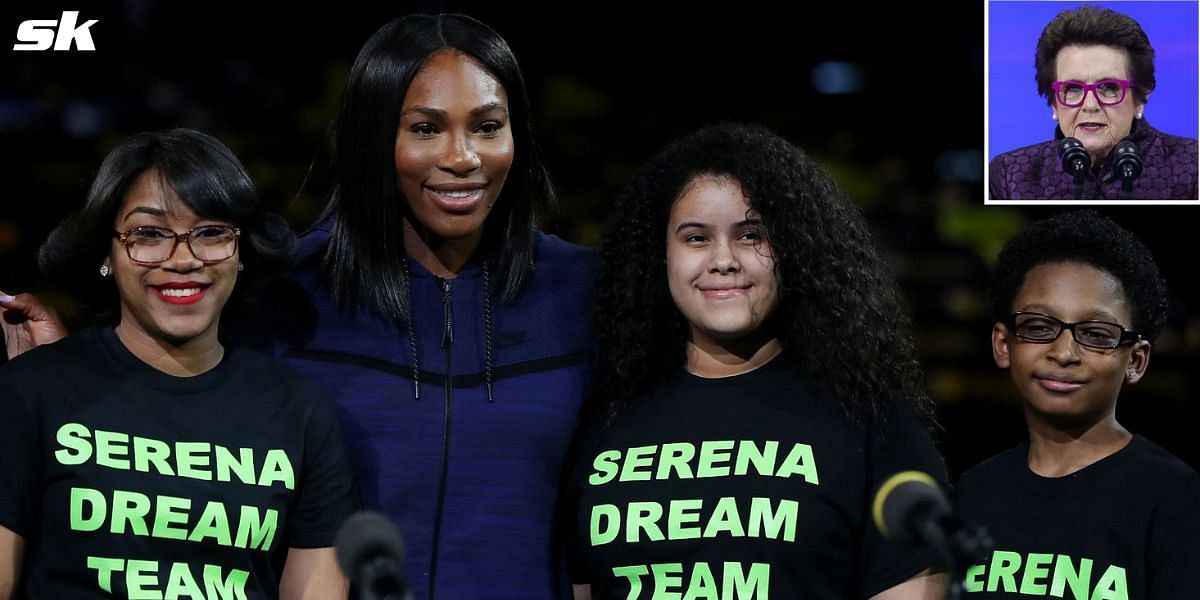 Serena Williams at an event; Billie Jean King (inset)
