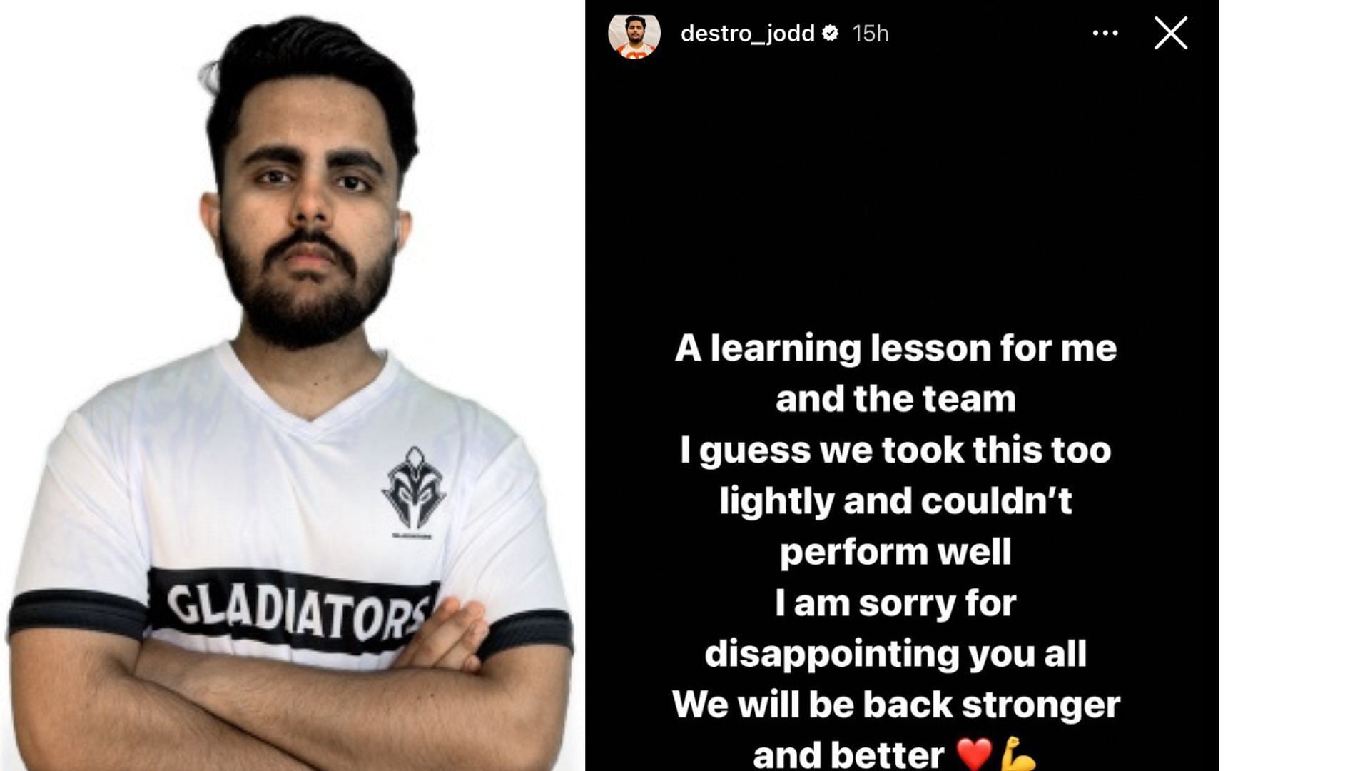 Destro reacts on his team poor run in BGMI India vs Korea event (Image via Instagram )