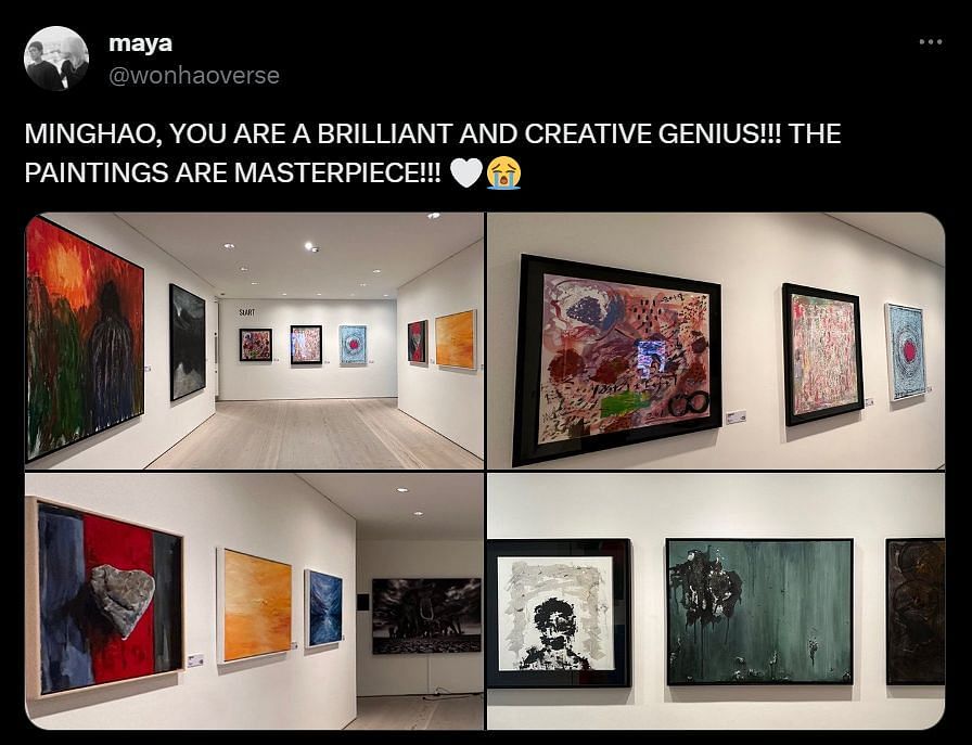 The8&#039;s paintings displayed at the stART exhibition, London (Image via Twitter/wonhaoverse)