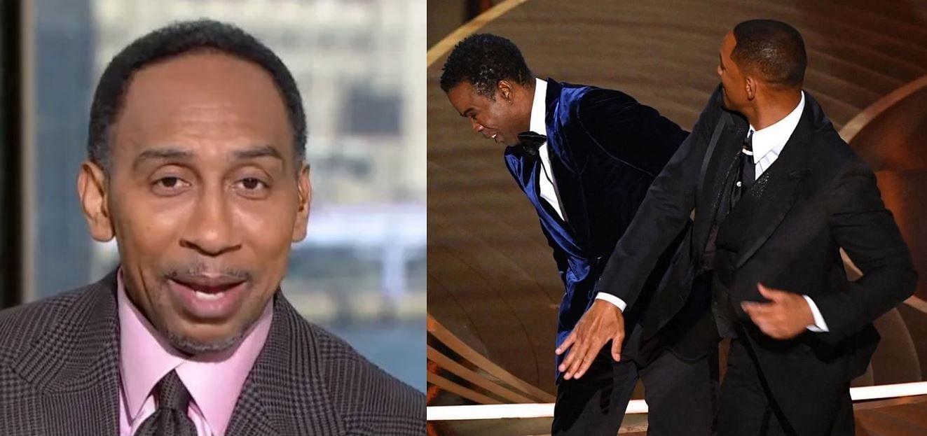 Stephen A. Smith (L) recently reiterated his condemnation of Will Smith slapping Chris Rock in last year