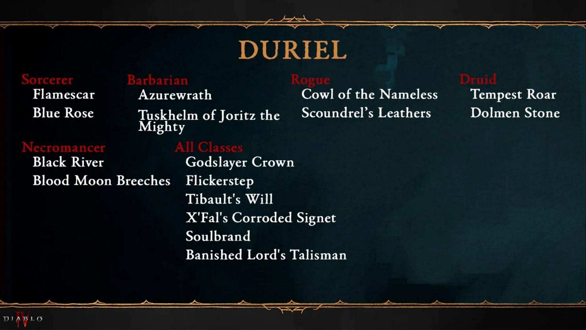 These are some drops that can be target-farmed on the new Duriel (Image via Blizzard Entertainment)