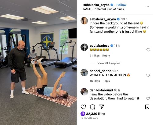 Paula Badosa's comment under Aryna Sabalenka's post