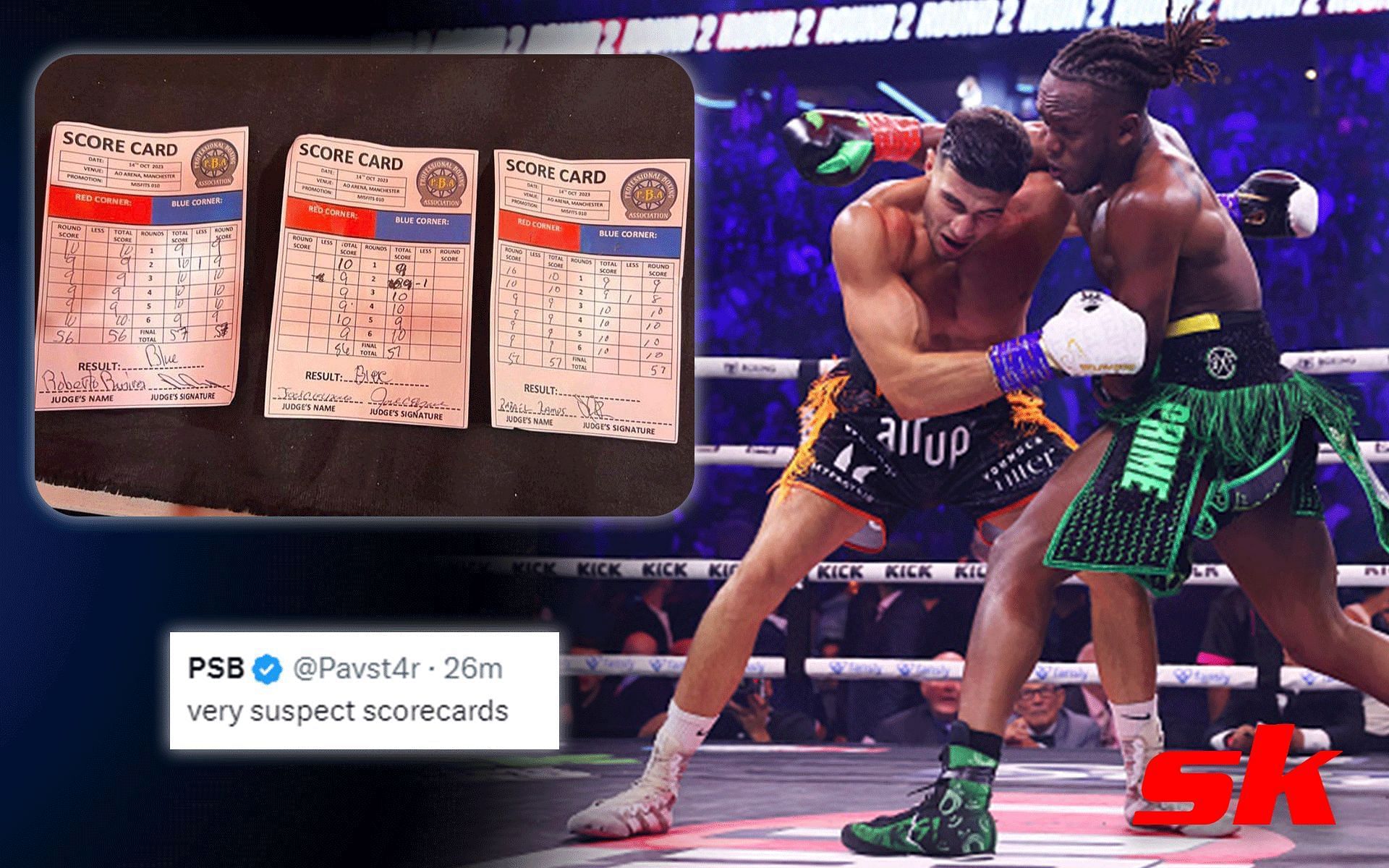 KSI vs. Tommy Fury result [Images via: @MichaelBensonn on X and Getty]