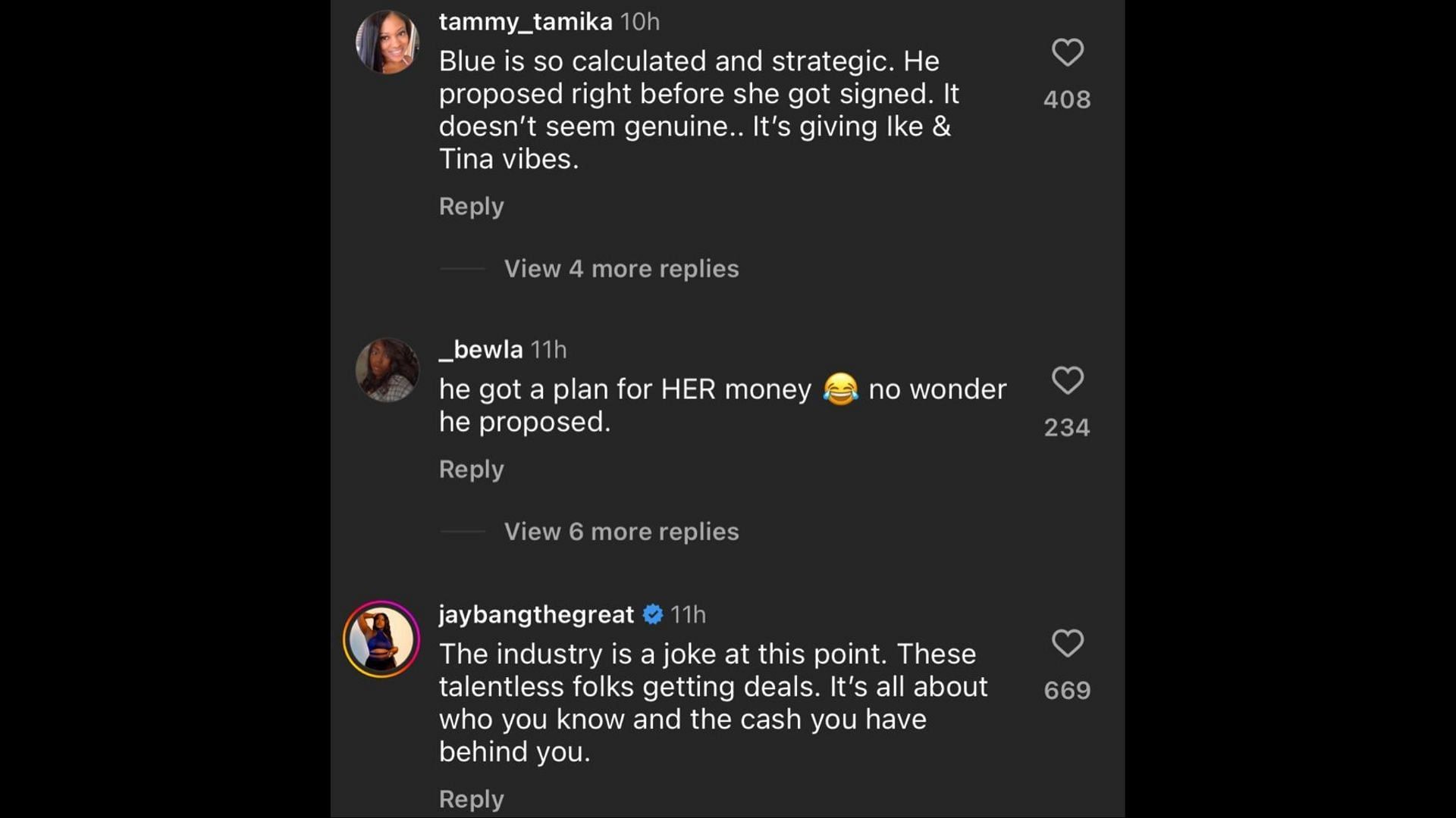 Screenshot of Internet users remarking on Alexis signing a deal with Columbia Records. (Photo via @theshaderoom/Instagram)