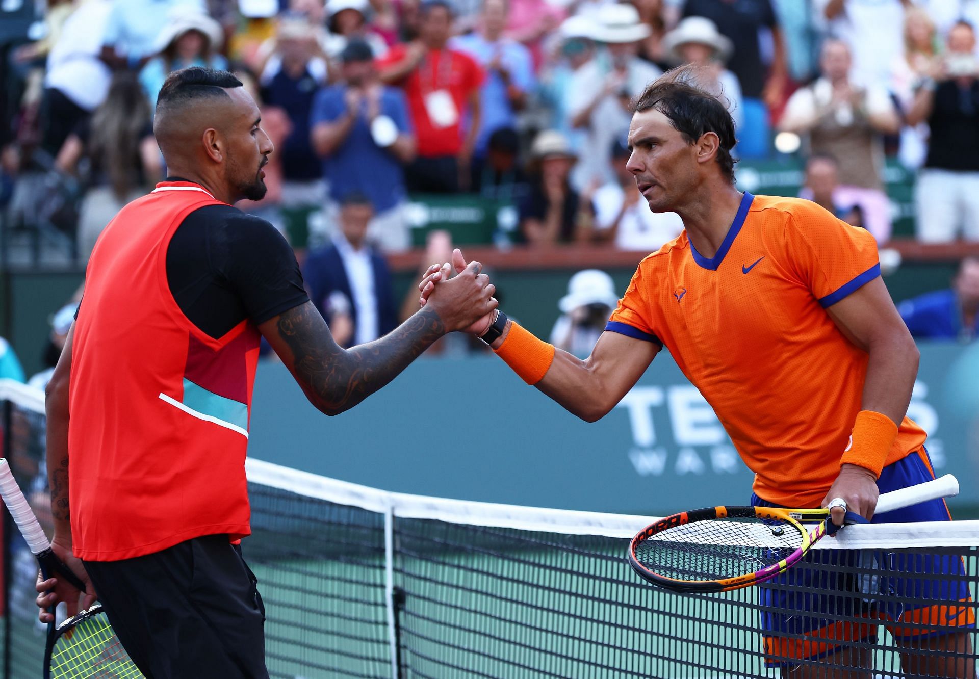 Nick Kyrgios and Rafael Nadal at the 2022 BNP Paribas Open.