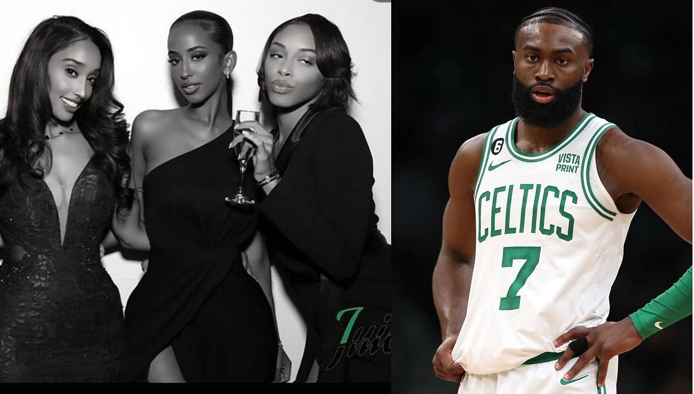 UK-based model Suzie Micael (center in left photo) was spotted in the birthday celebration of Boston Celtics star Jaylen Brown (R).