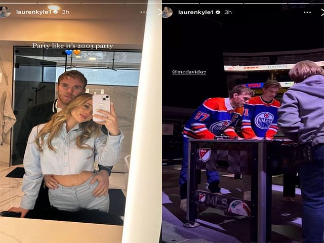 Connor McDavid and fiancee Lauren Kyle enjoy Oilers celebration