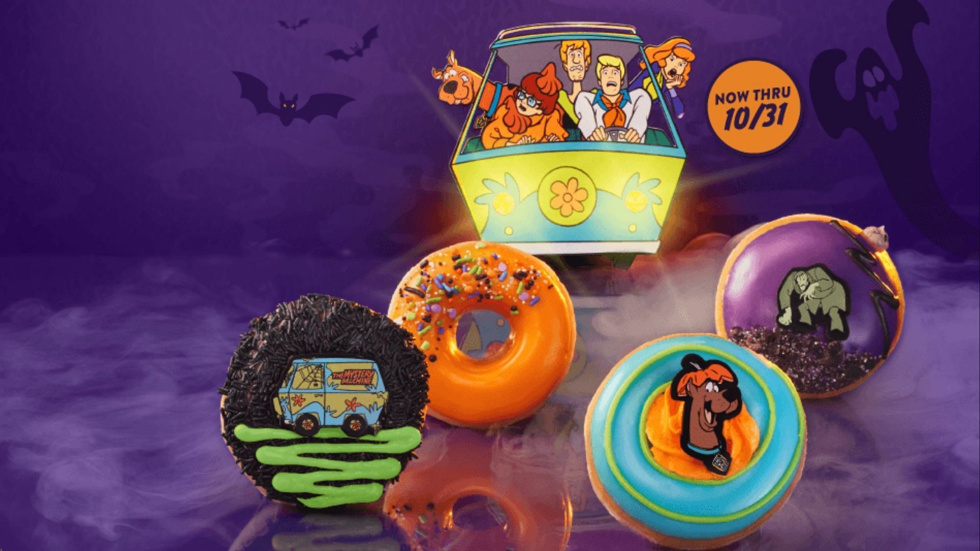 The new Scooby-Doo Halloween Doughnuts can be found nationwide till October 31 (Image via Krispy Kreme)