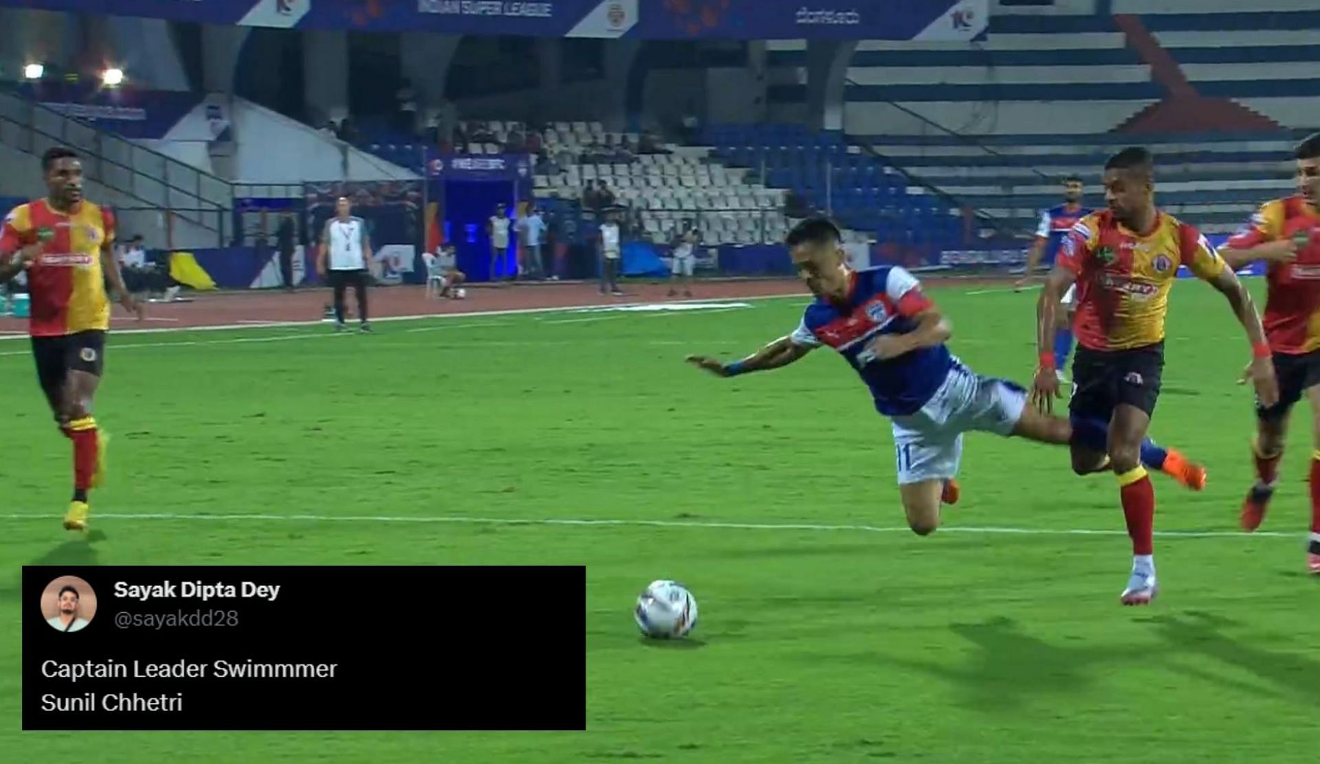 Sunil Chhetri won the penalty for Bengaluru FC in the clash against East Bengal.