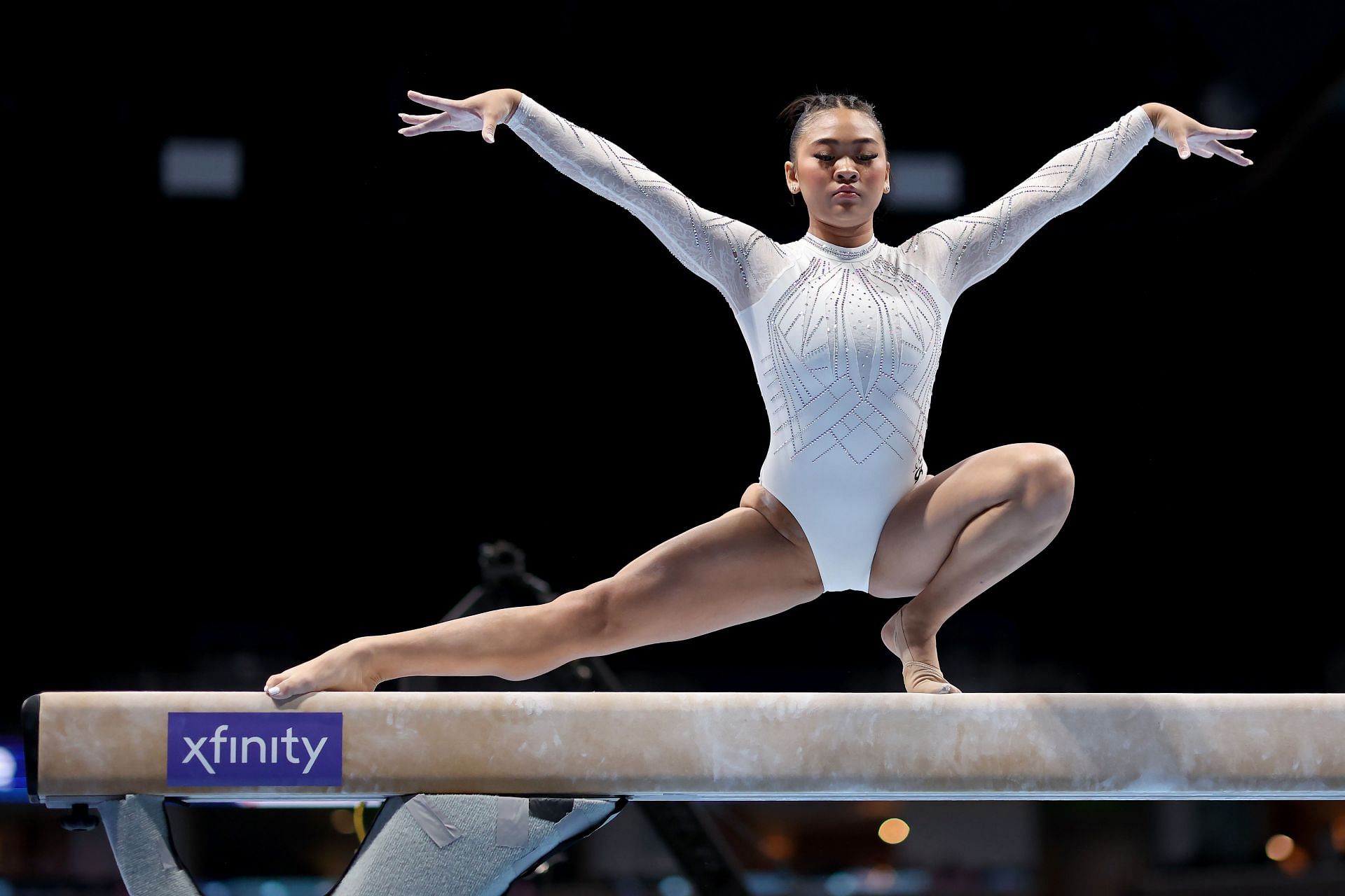 Suni Lee competes in the balance beam at the 2023 U.S. Gymnastics Championships in San Jose, California.