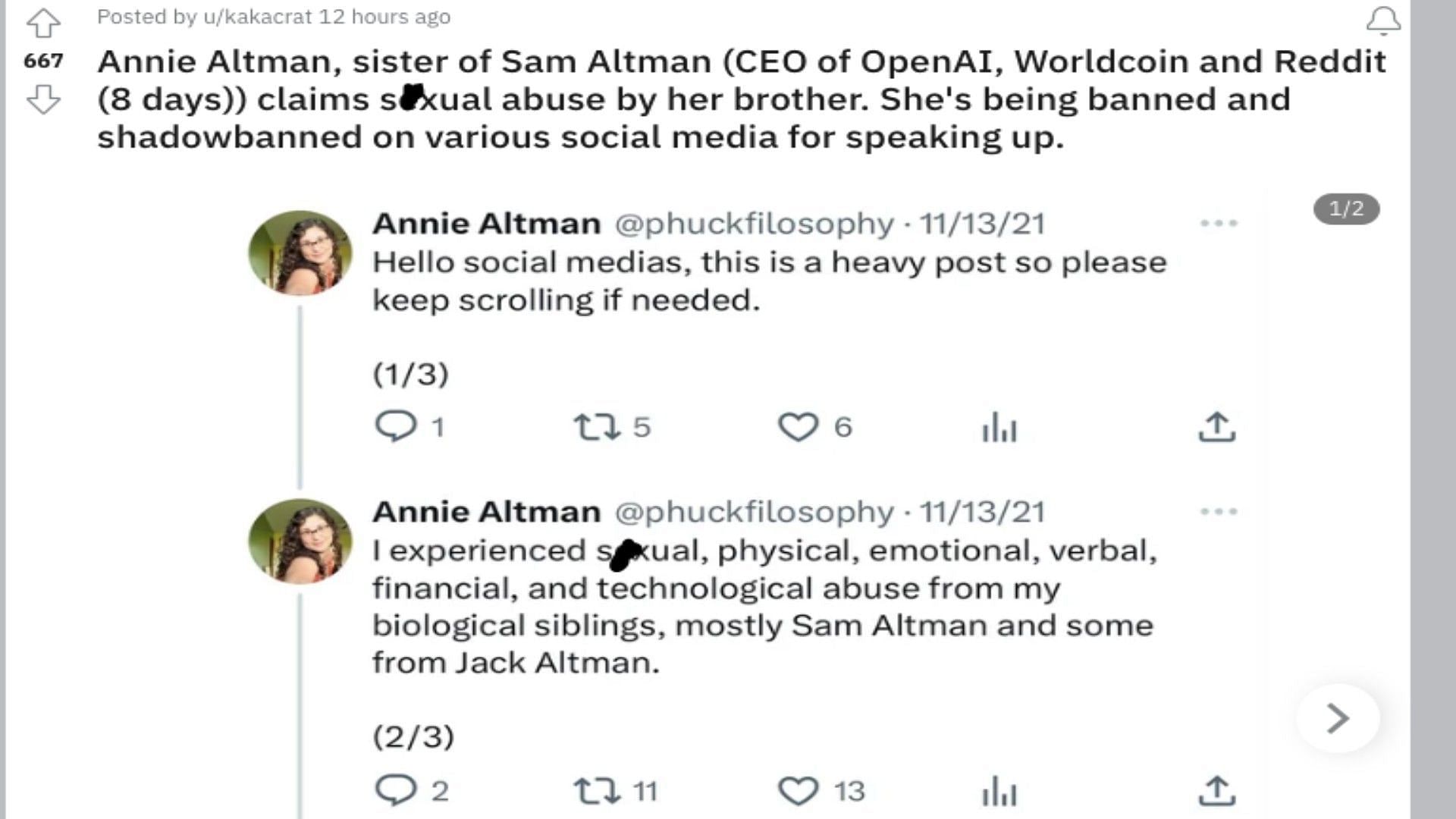 What are the allegations against Sam Altman ? OpenAI's sister's tweets