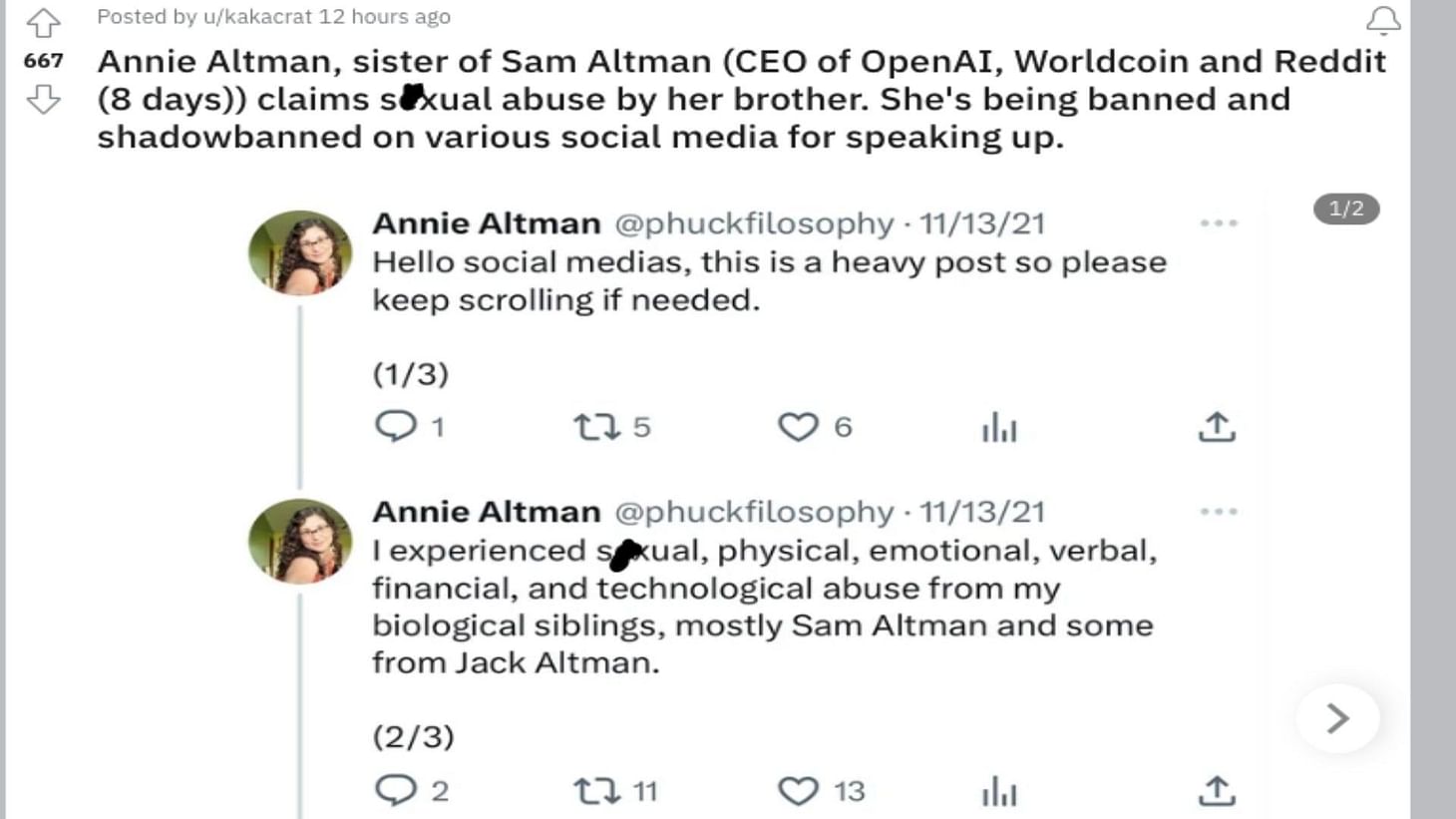 What are the allegations against Sam Altman ? OpenAI's sister's tweets