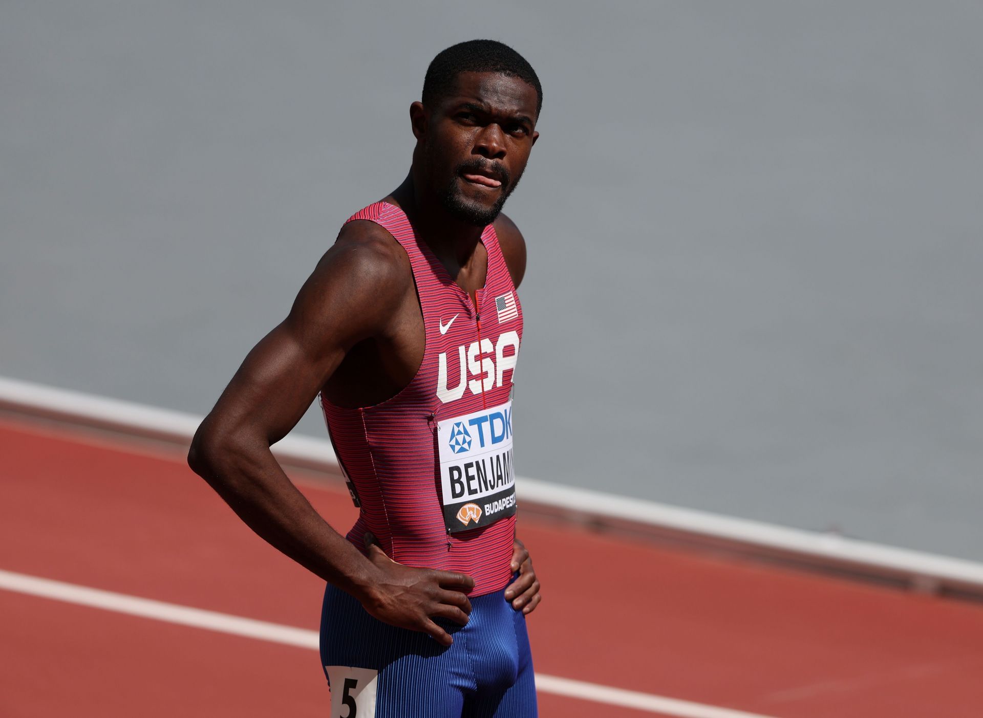 Rai Benjamin at the 2023 World Athletics Championships in Budapest, Hungary.