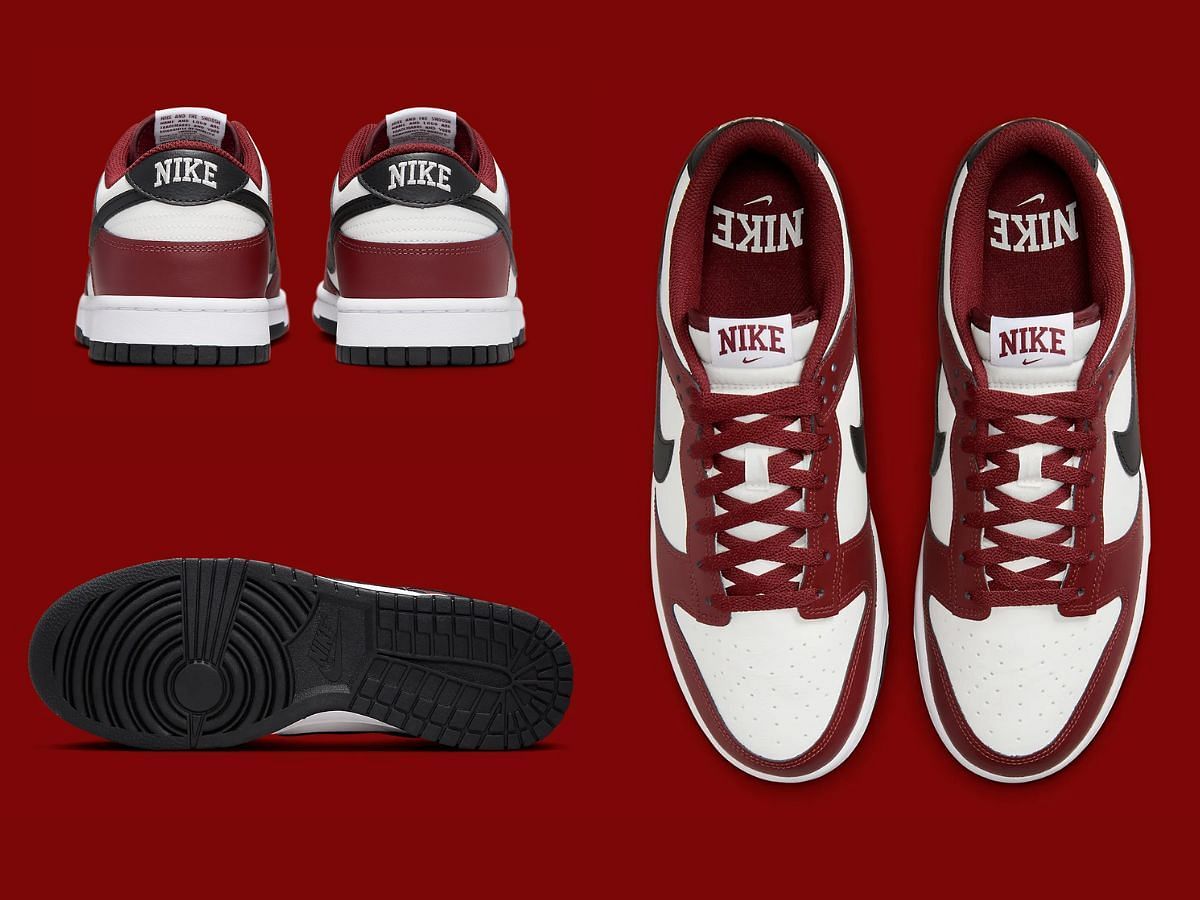 Overview of Nike Dunk Low &ldquo;Dark Team Red&rdquo; sneakers (Image via Sneaker News)