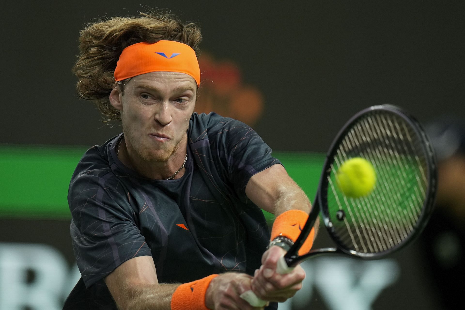 Andrey Rublev in action at the 2023 Shanghai Masters.