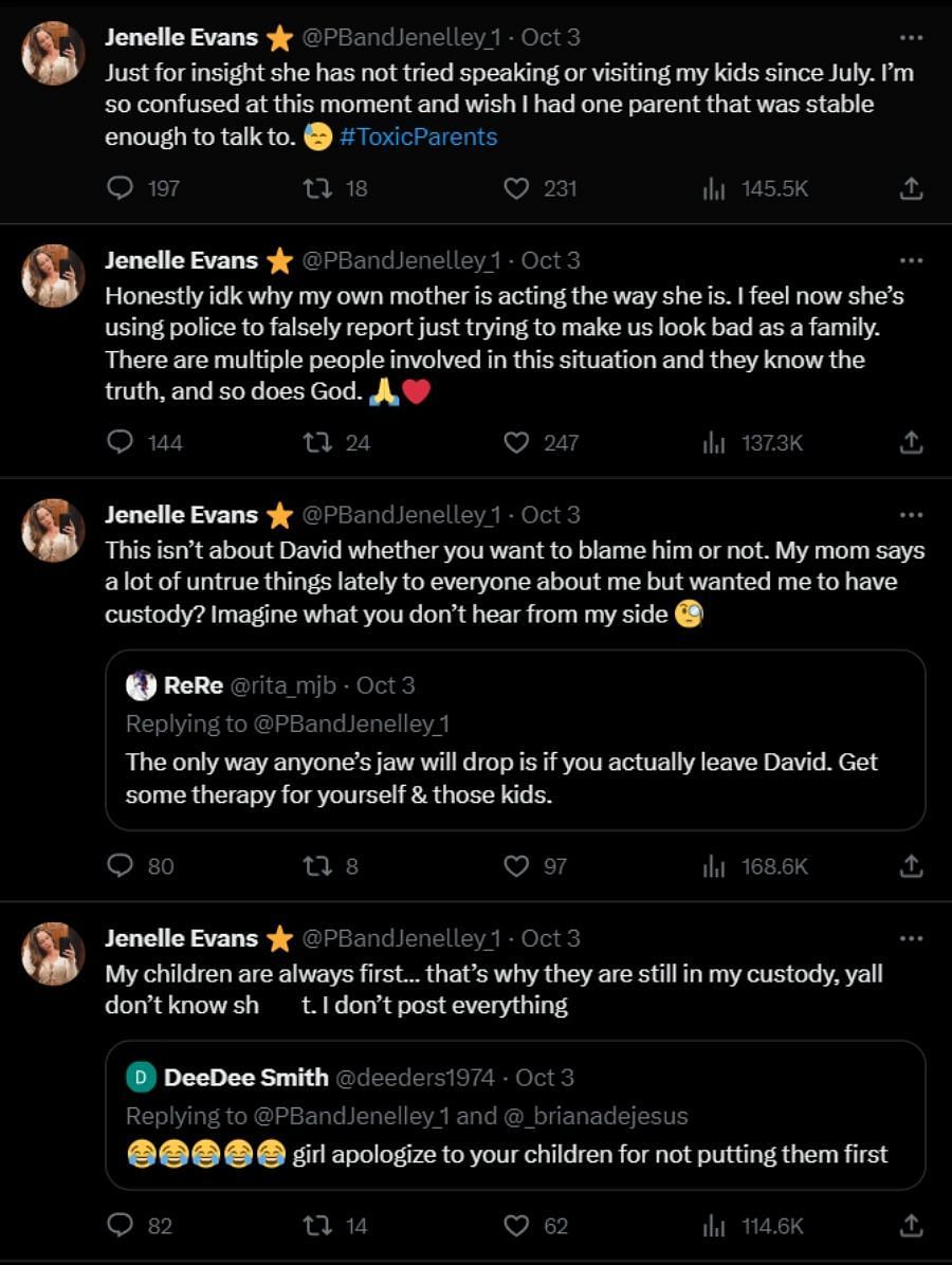 Jenelle Evans posted a series of tweets about her mother and the custody of her children (Image via X)