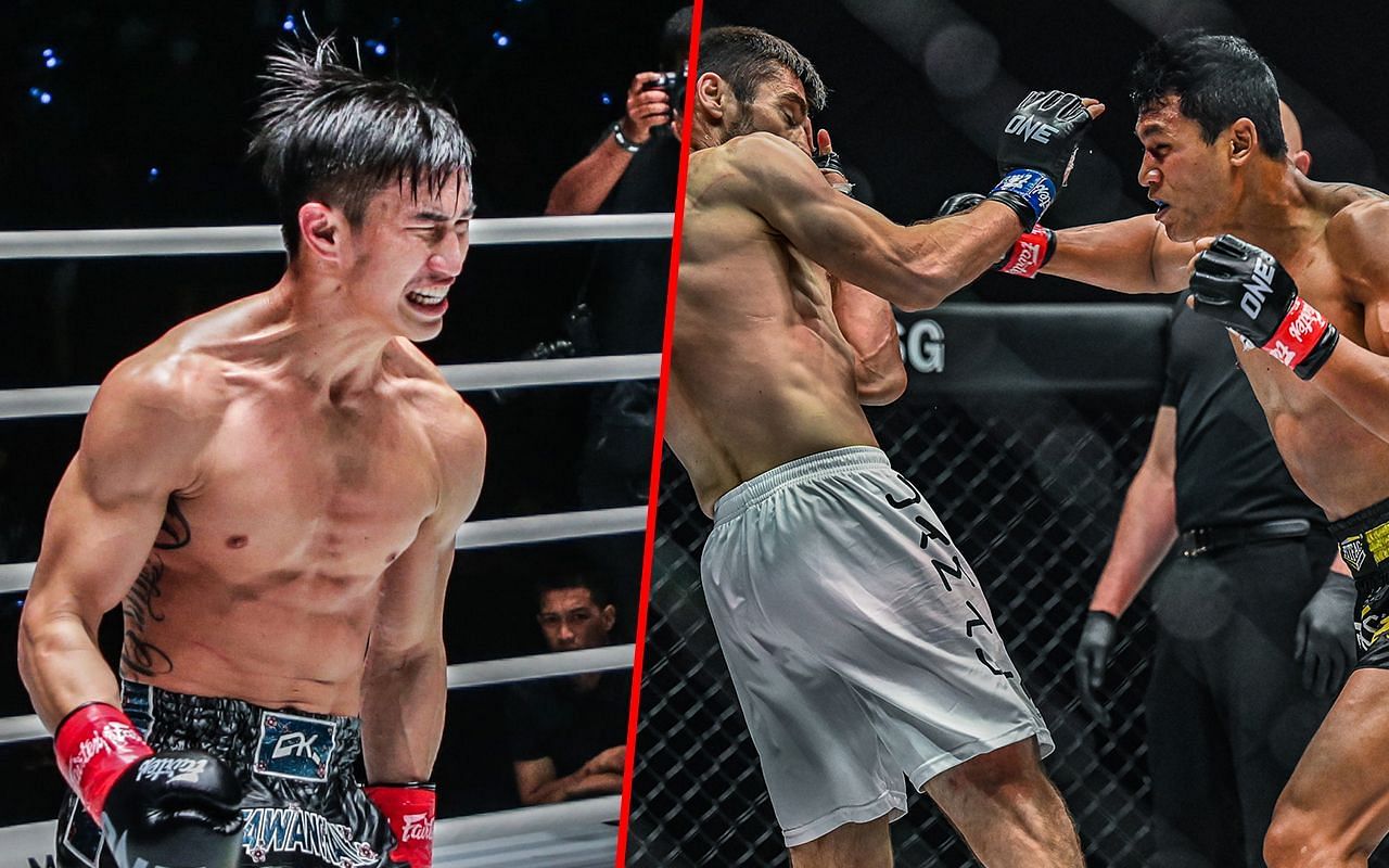 Tawanchai (left) and Jo Nattawut fighting inside the Circle (right) | Image credit: ONE Championship