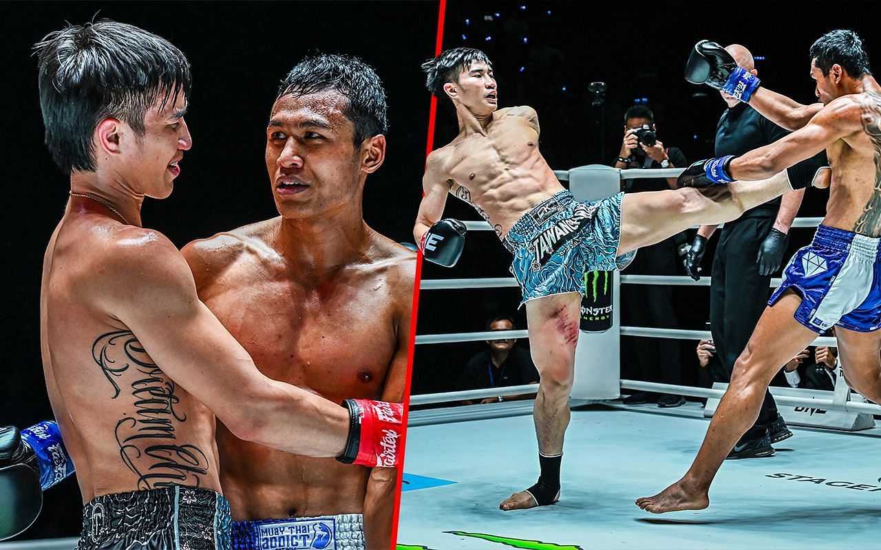 Tawanchai and Jo Nattawut (left) and Tawanchai fighting Nattawut (right) | Image credit: ONE Championship