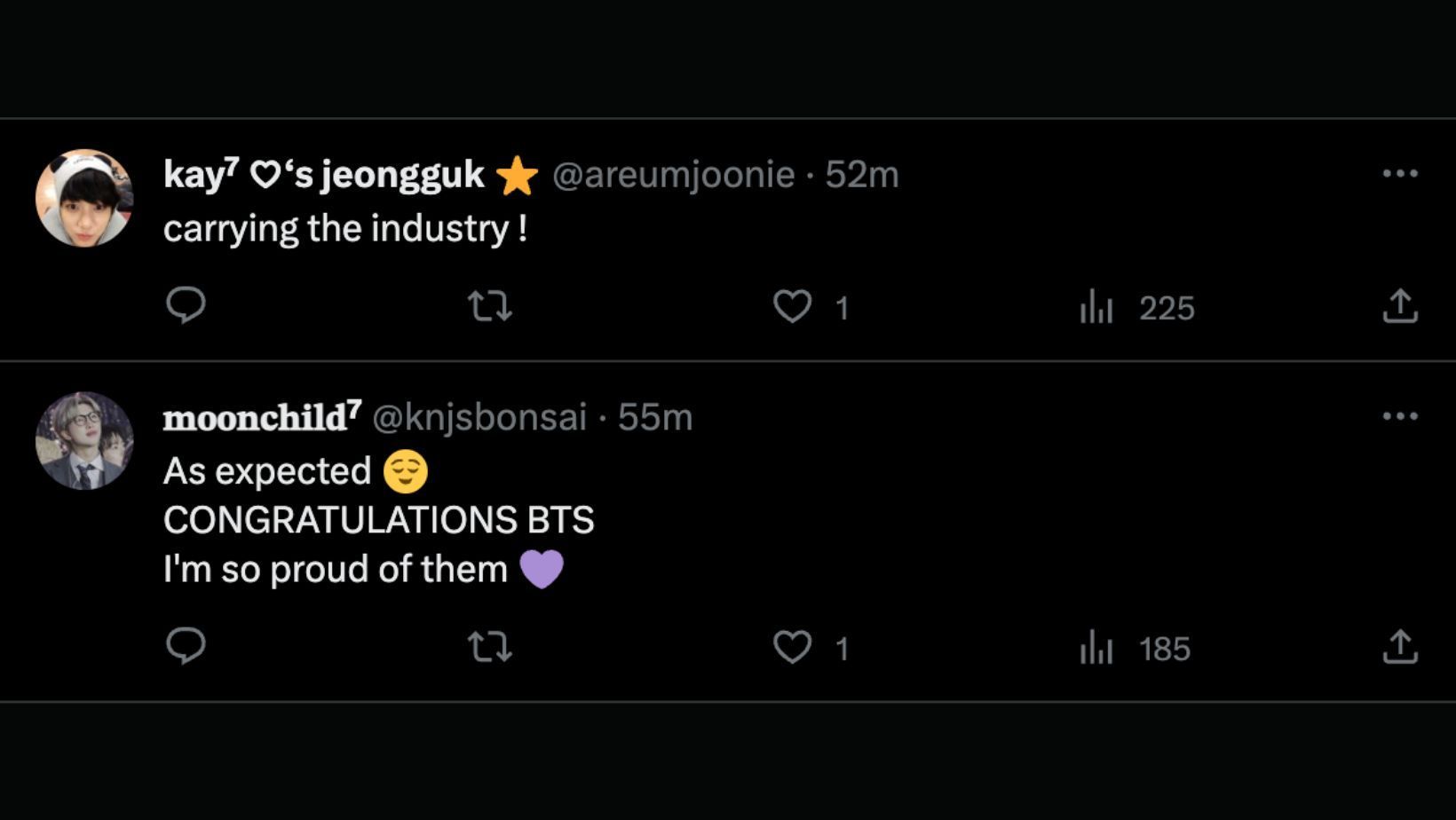 Fans praise the group for their win at the Fact Music Awards 2023. (Image via Twitter/@areumjoonie and @knjsbonsai)