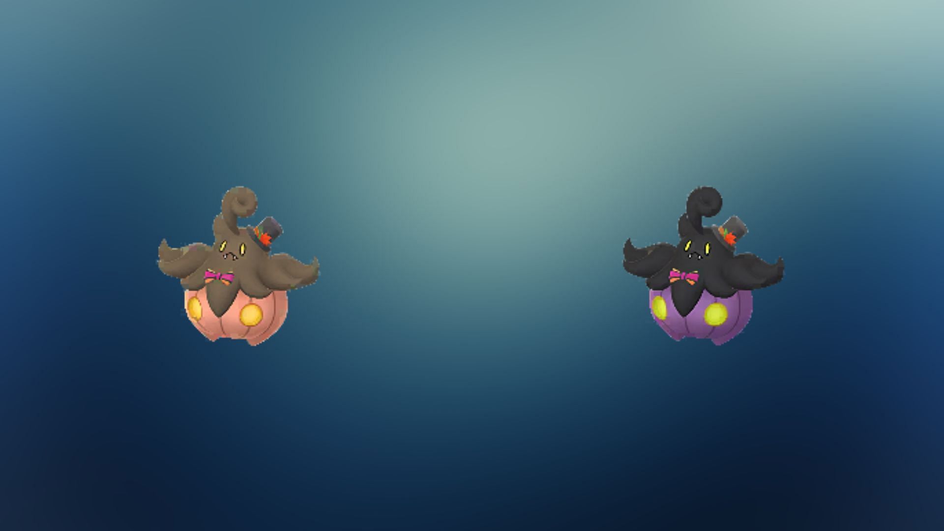 Regular and shiny Pumpkaboo wearing a Spooky Festival costume (Image via TPC)