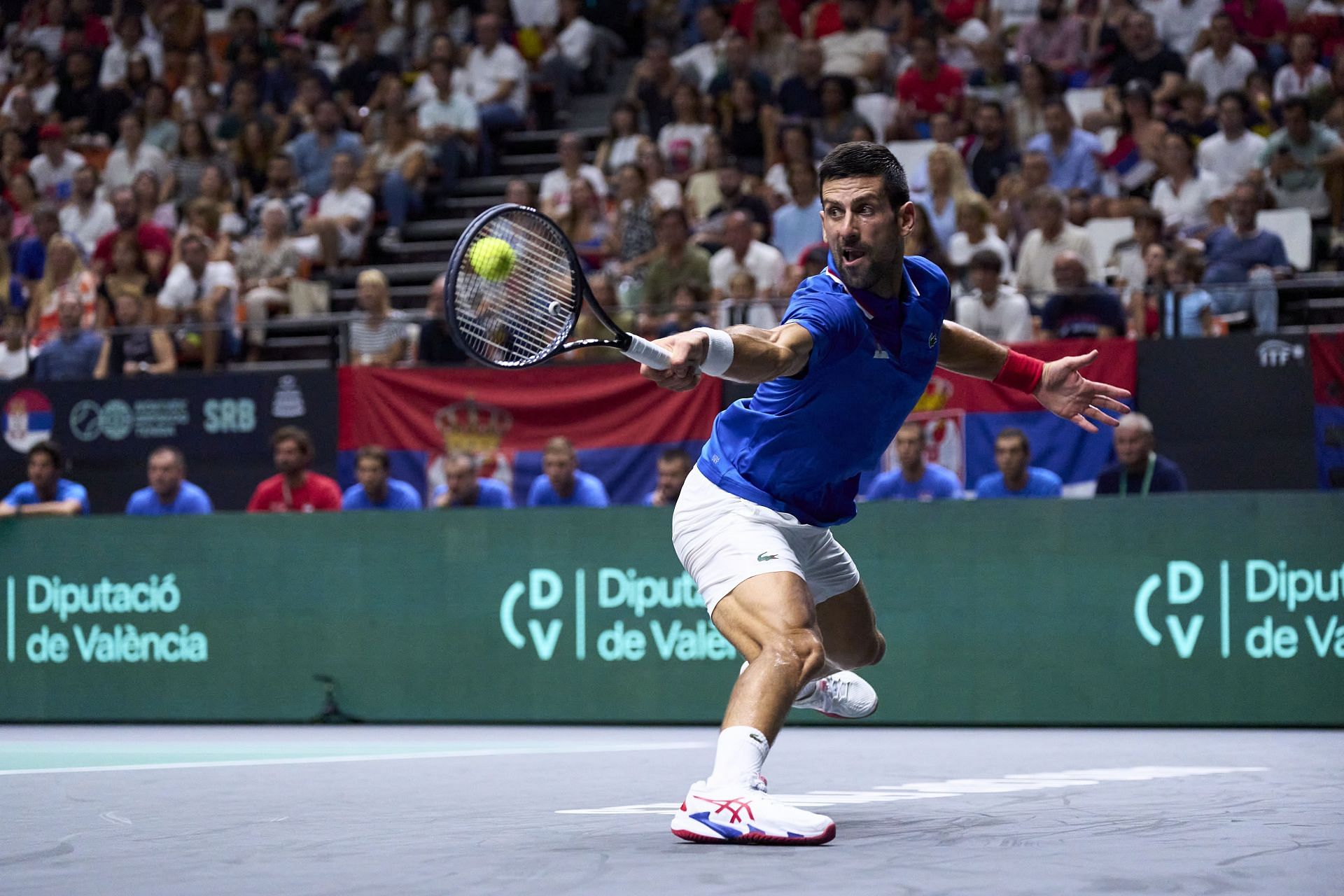 The Serb in action at the 2023 Davis Cup Finals