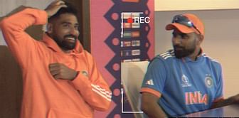 [Watch] “Mujhe milega” - Mohammed Siraj and Mohammed Shami have some fun banter over “fielder of the match” medal during press conference