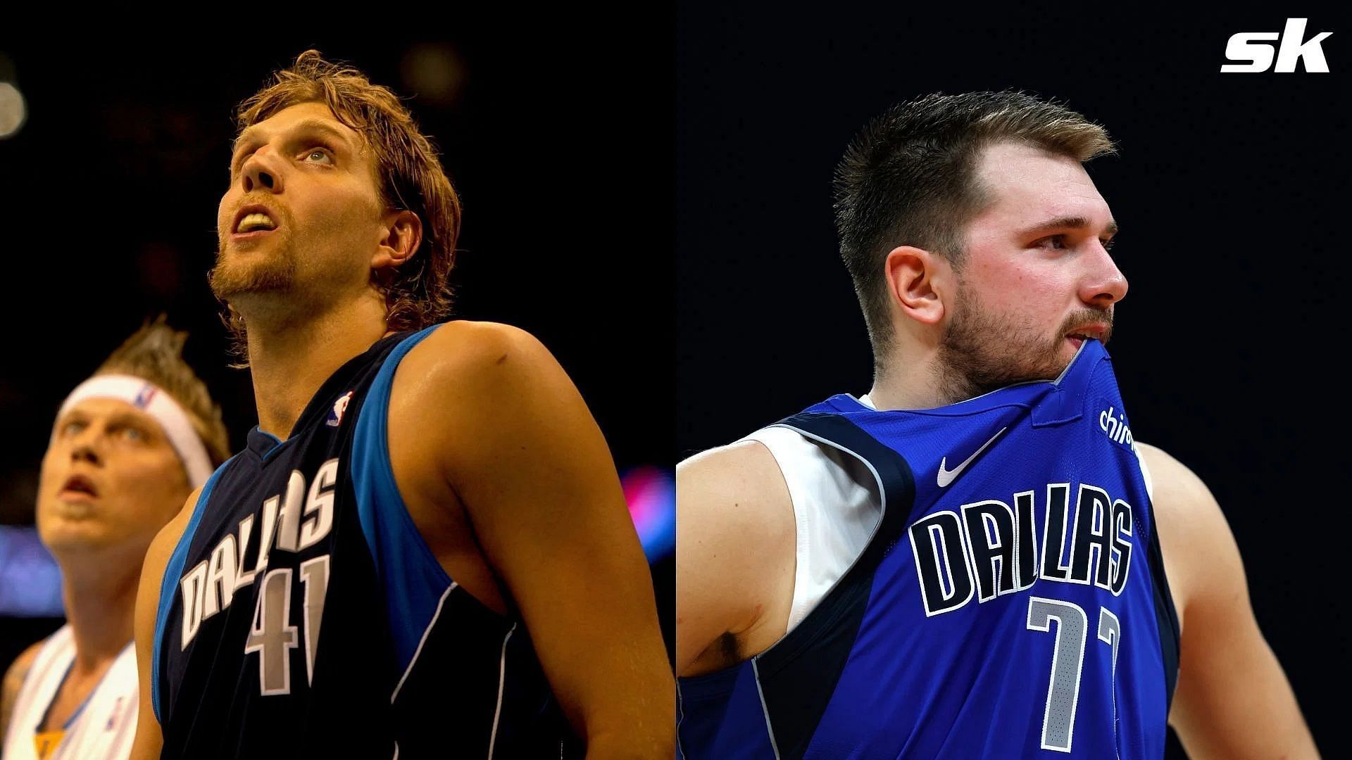 Dirk Nowitzki (L) and Luka Doncic (R) played for only year in Dallas in the 2018-19 NBA season.