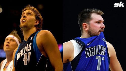 Dirk Nowitzki (L) and Luka Doncic (R) played for only year in Dallas in the 2018-19 NBA season.