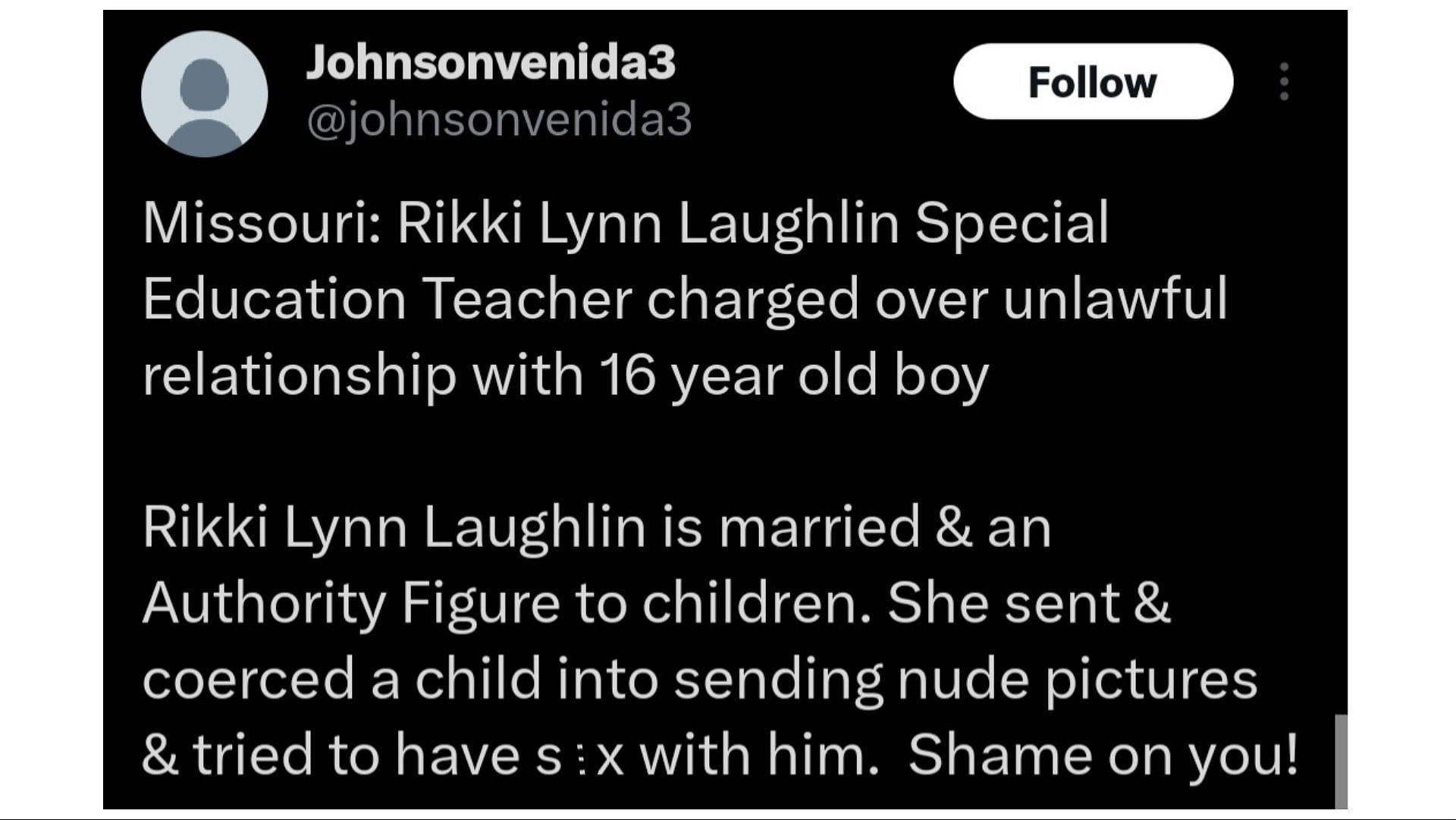 Laughlin has been accused of sending inappropriate images and videos to the teenager (Image via Johnsonvenida3/X)