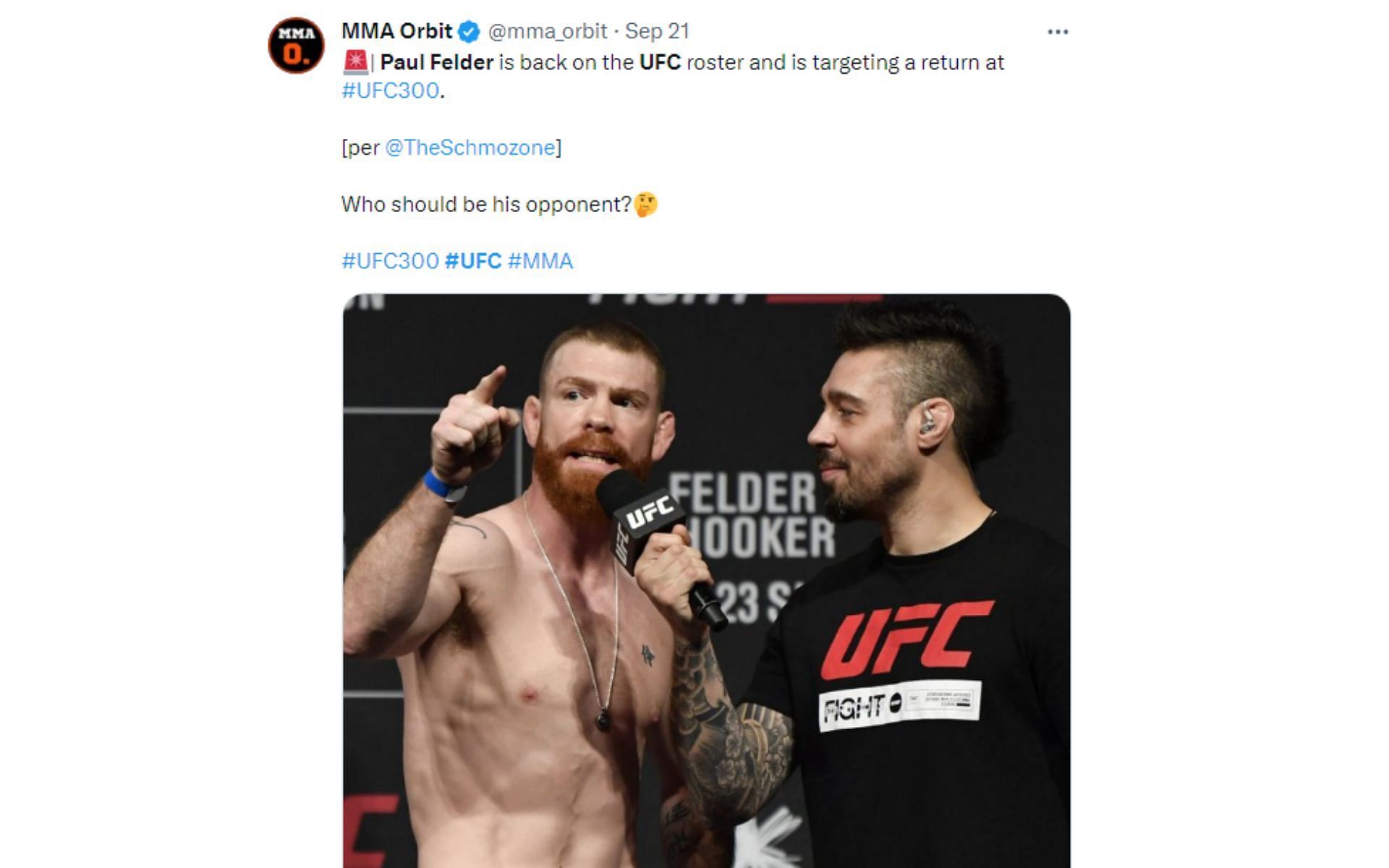 MMA Orbit tweet regarding potential return at UFC 300.
