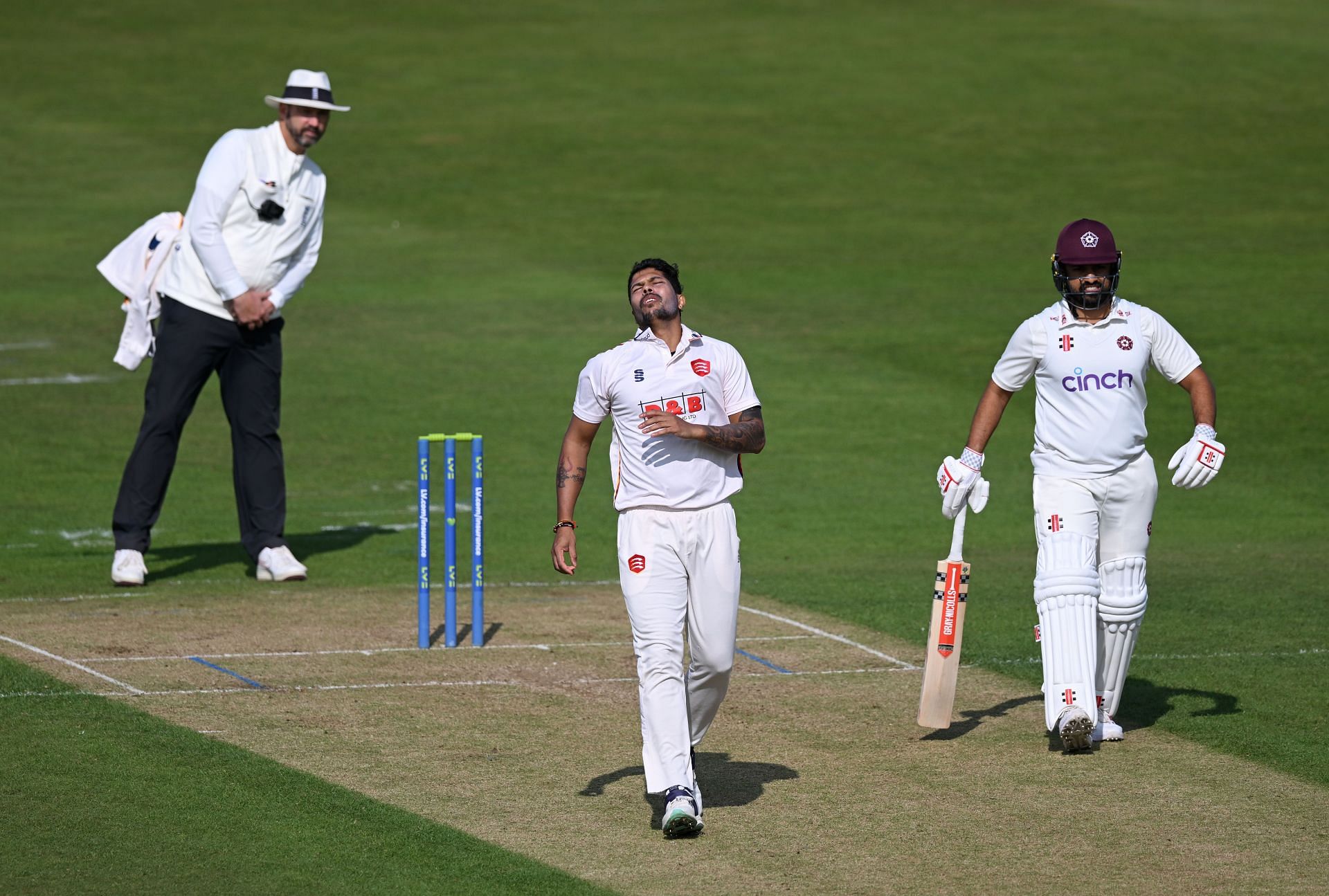 Karun Nair with the bat in hand, is in action for Northamptonshire.