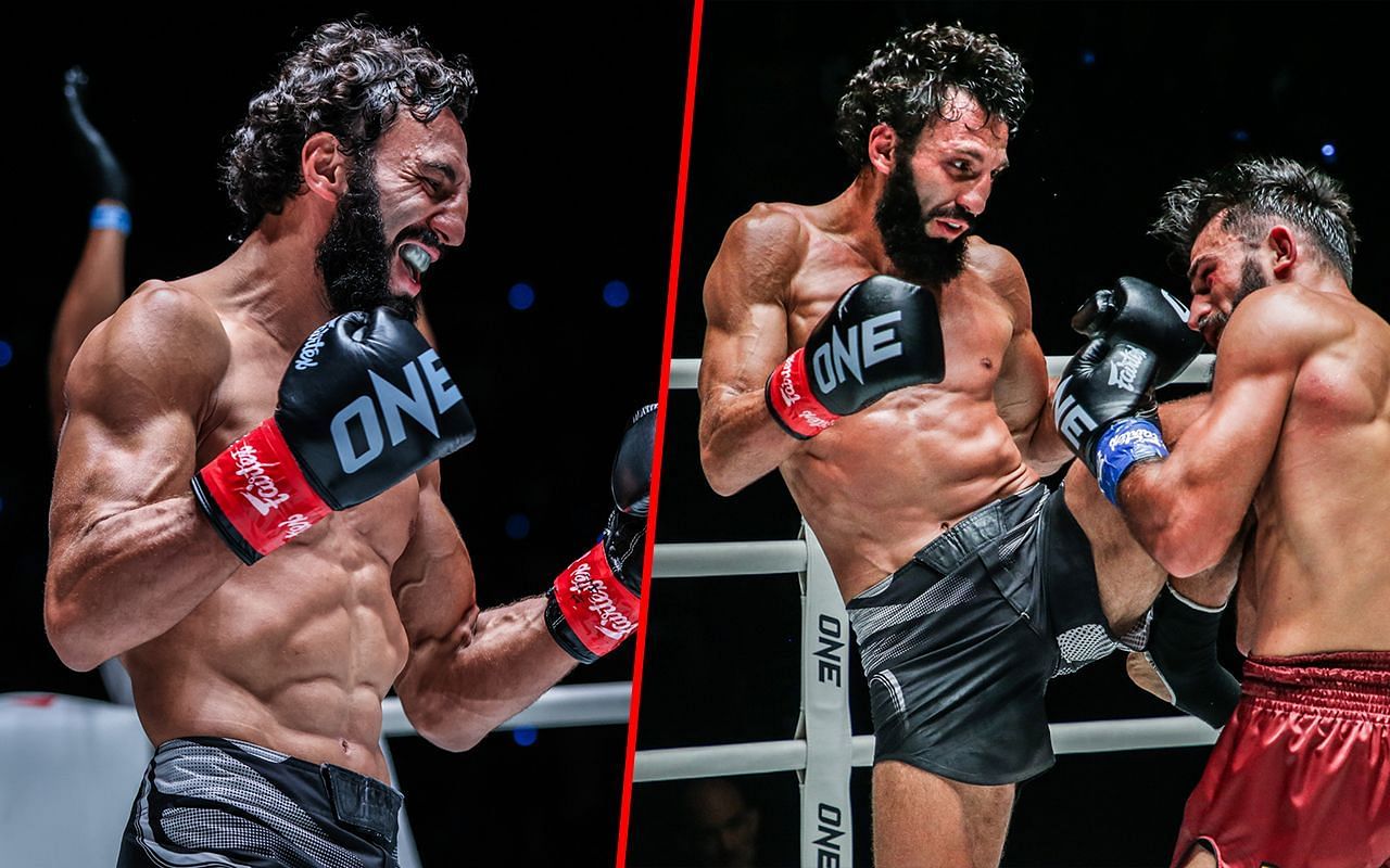 Chingiz Allazov (right) and Allazov during a fight (left) | Image credit: ONE Championship