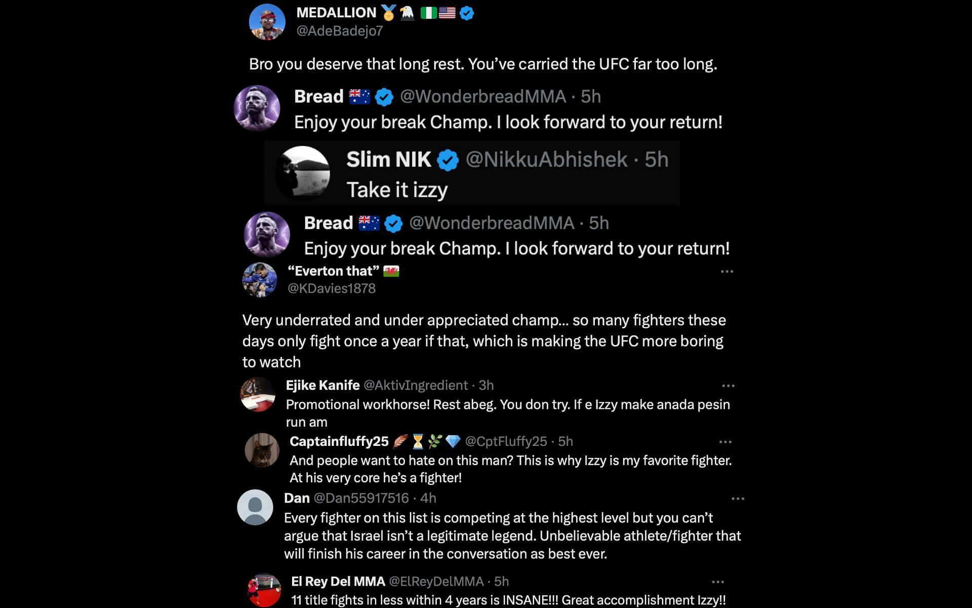 Fans react to Israel Adesanya&#039;s post on X.