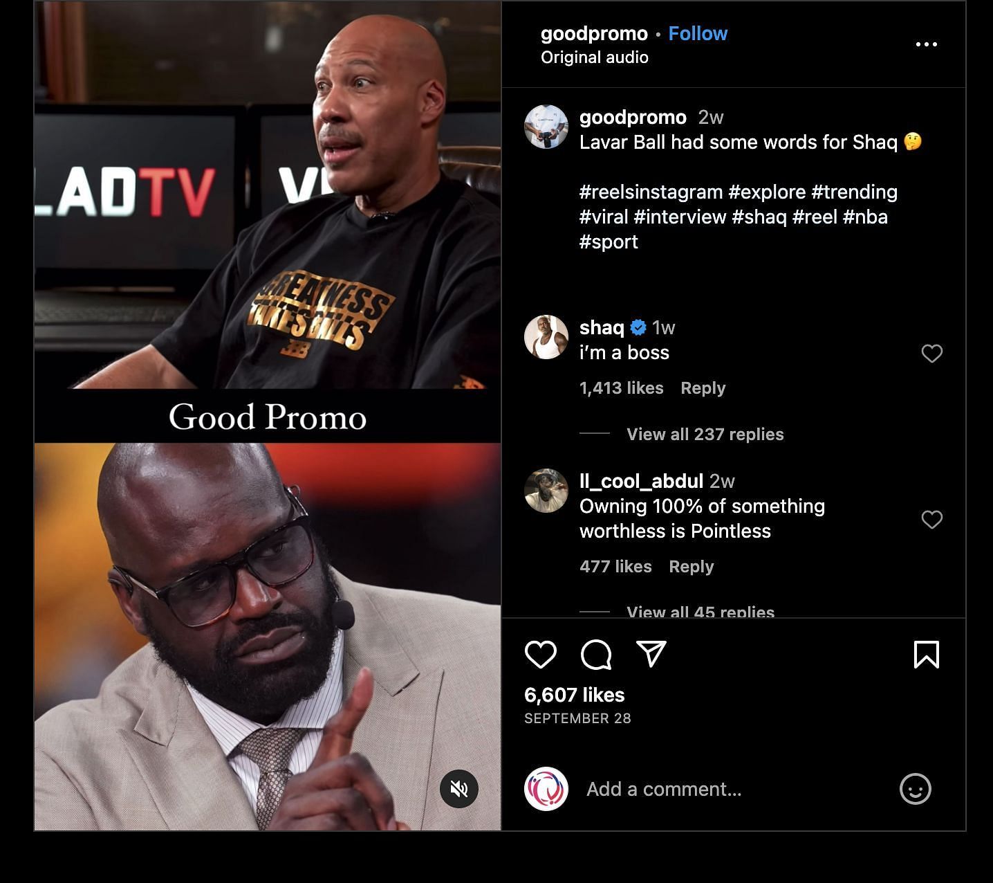 Shaq retorted in the comments.