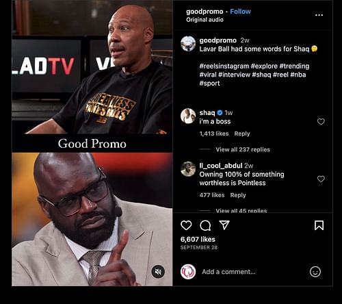 Shaq retorted in the comments.