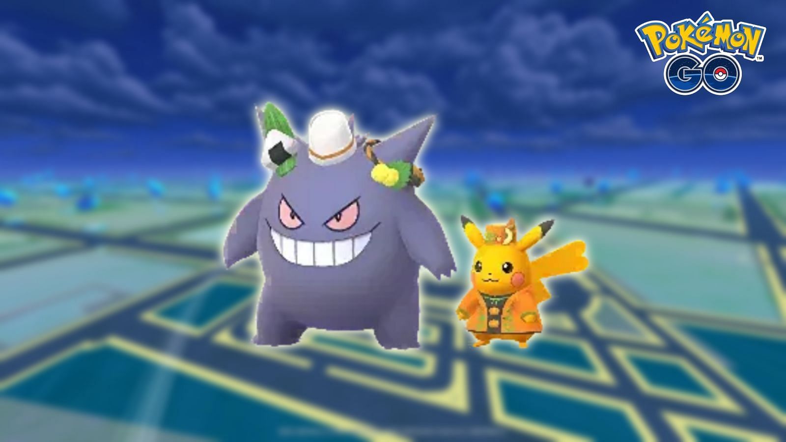 Pokemon GO shiny Pikachu and shiny Gengar wearing Tricks & Treats