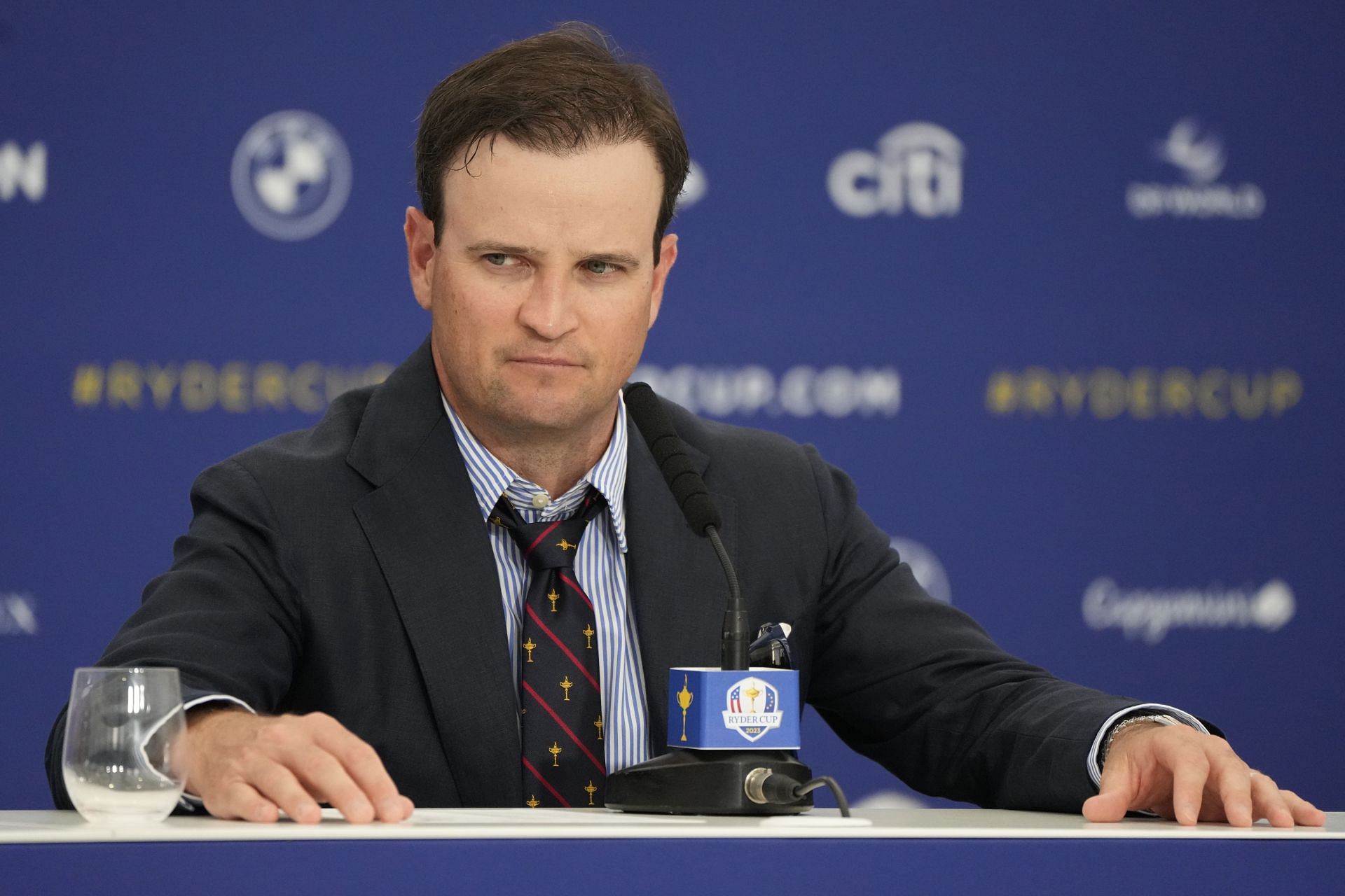 United States&#039; Team Captain Zach Johnson listens to a question from the media at a press conference at the Ryder Cup (Image via AP Photo)