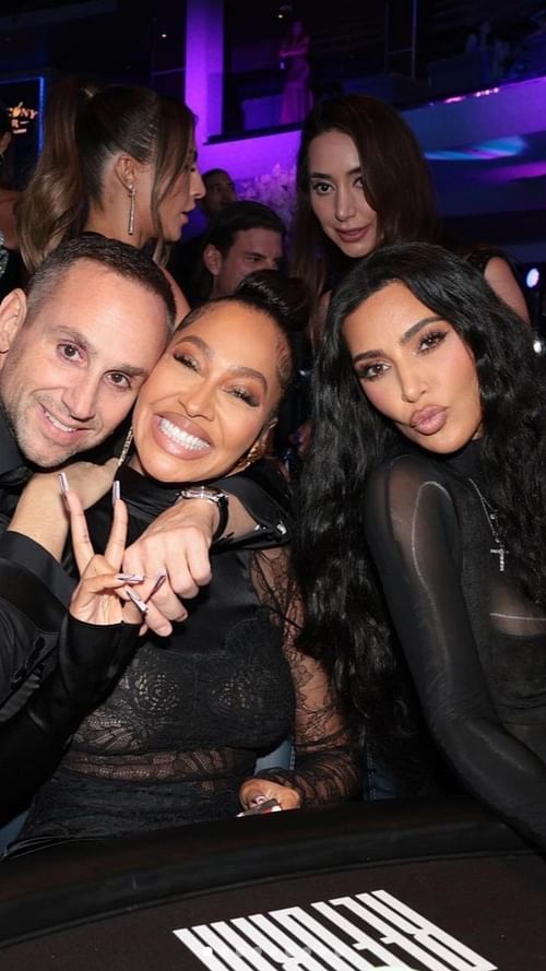 Michael Rubin (l) with Lala Anthony (c) and Kim Kardashian (r) at the charity gala