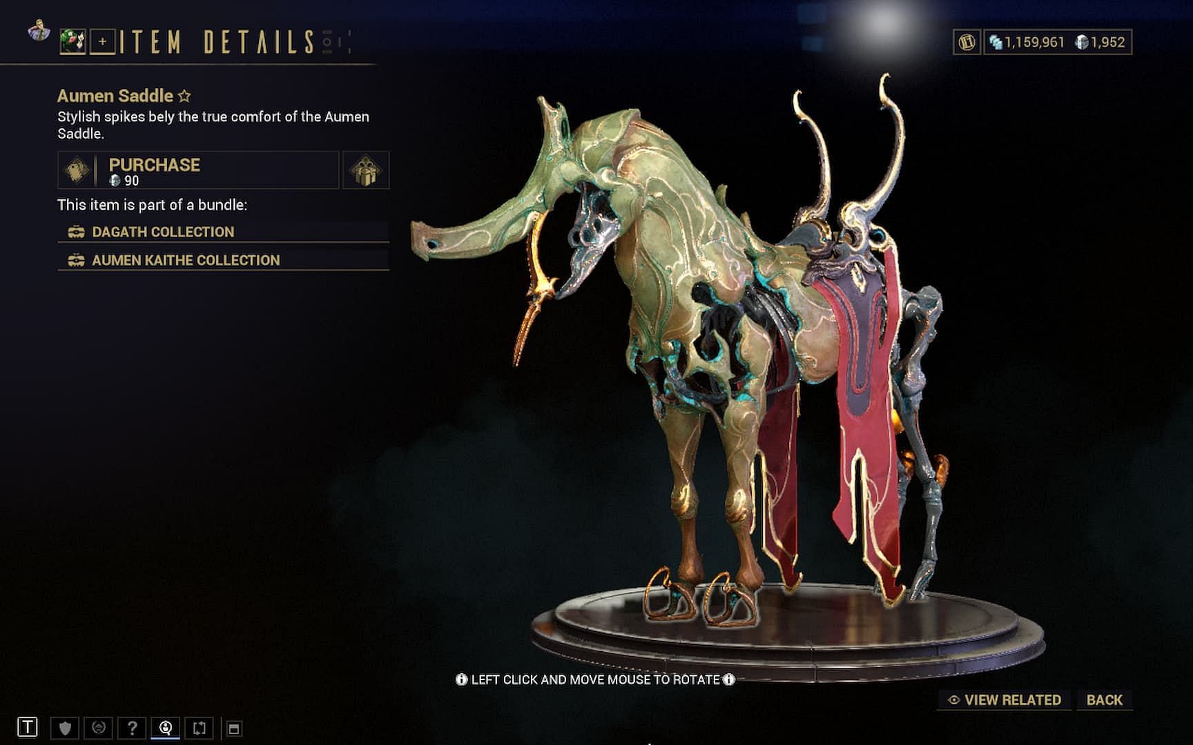 Aumen Kaithe parts can be individually purchased from the Market (Image via Digital Extremes)