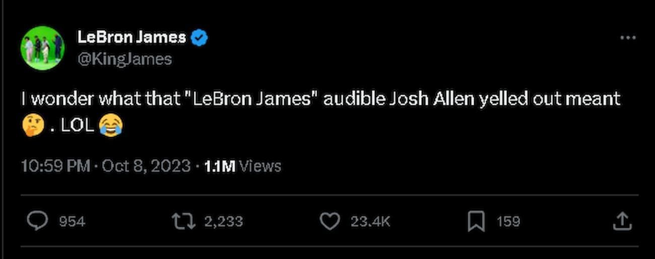 James&#039; post after Josh Allen&#039;s audible (Image via X)