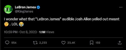 James' post after Josh Allen's audible (Image via X)