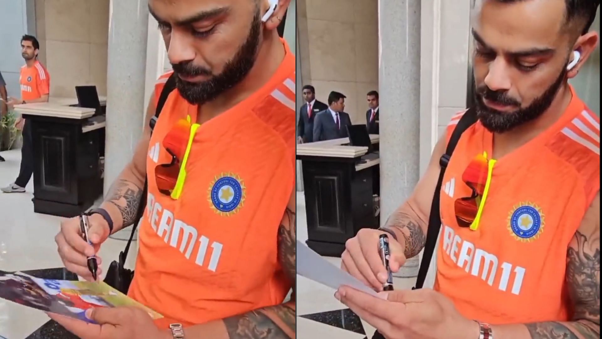 Snippets from video of Virat Kohli giving autographs to fans (P.C.:X)
