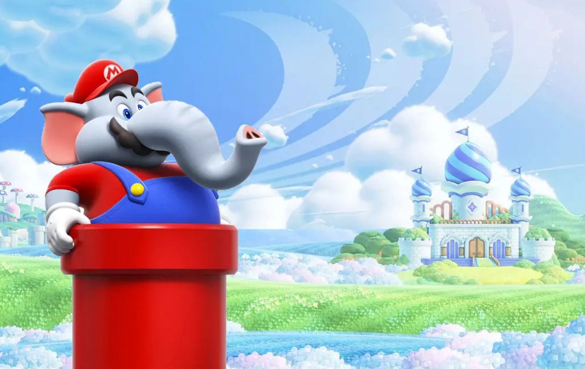Official promotional artwork for Super Mario Bros Wonder featuring Elephant Mario